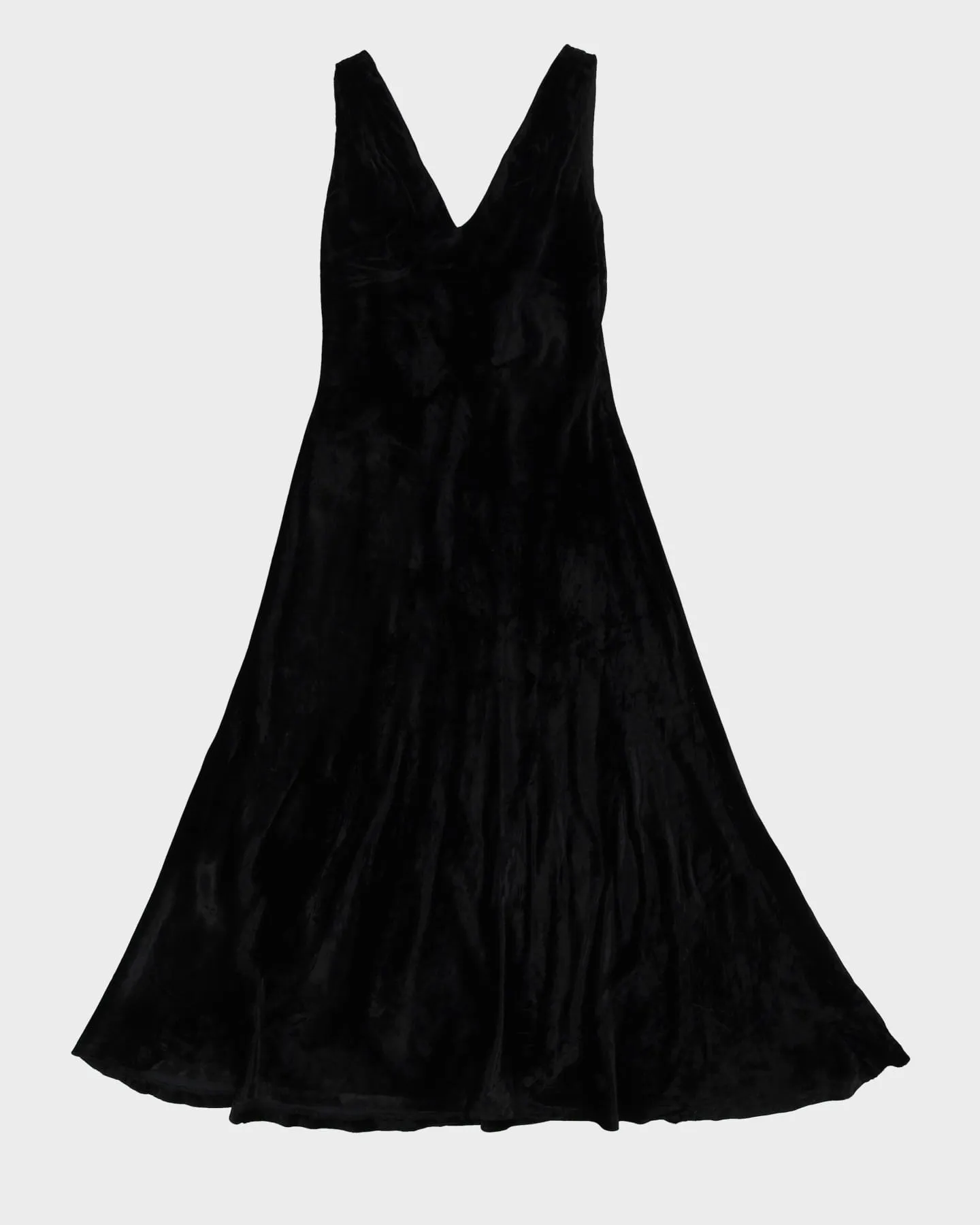 00s Black Velvet Maxi Dress - S