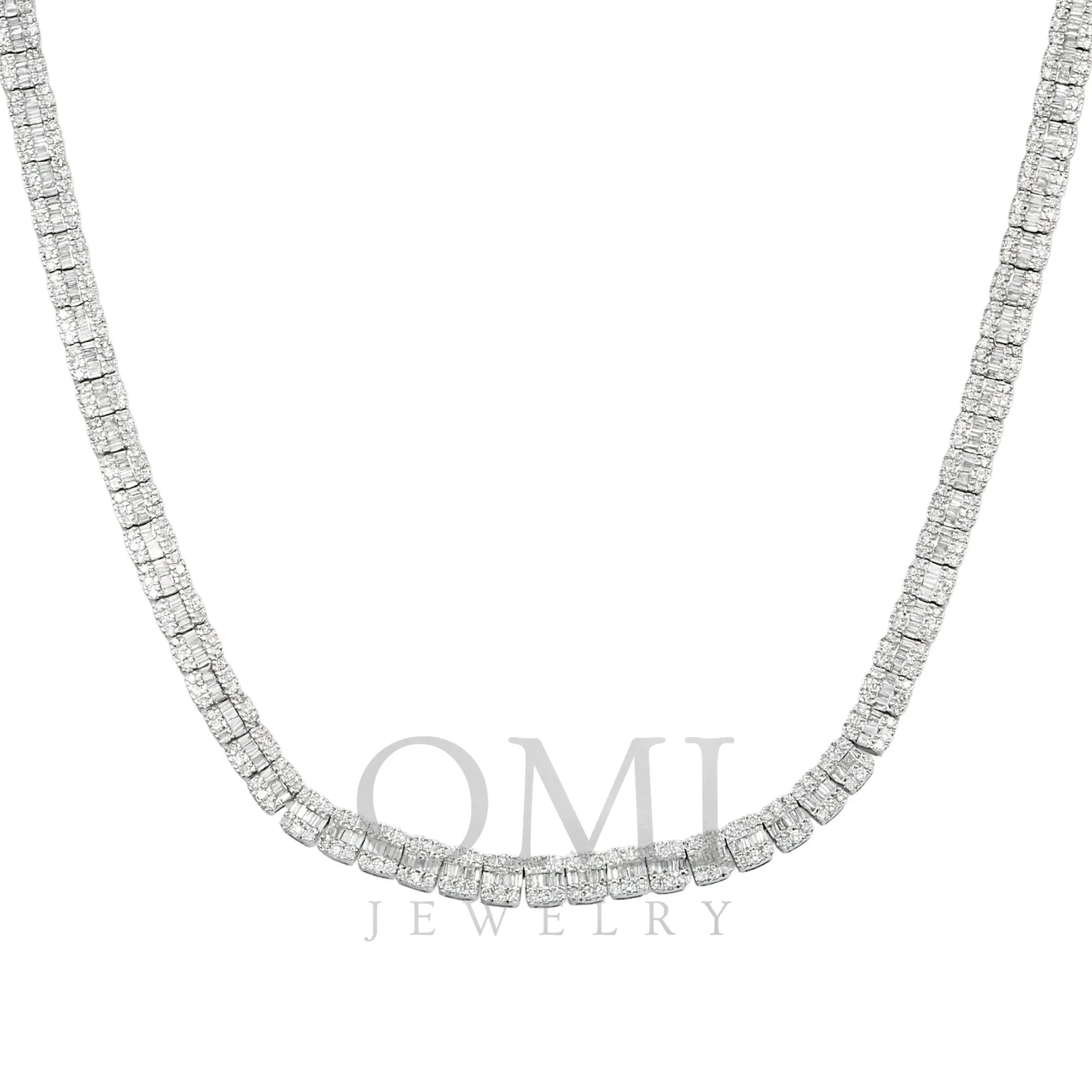 10K GOLD 5MM BAGUETTE AND ROUND DIAMOND CHAIN 10.22 CT