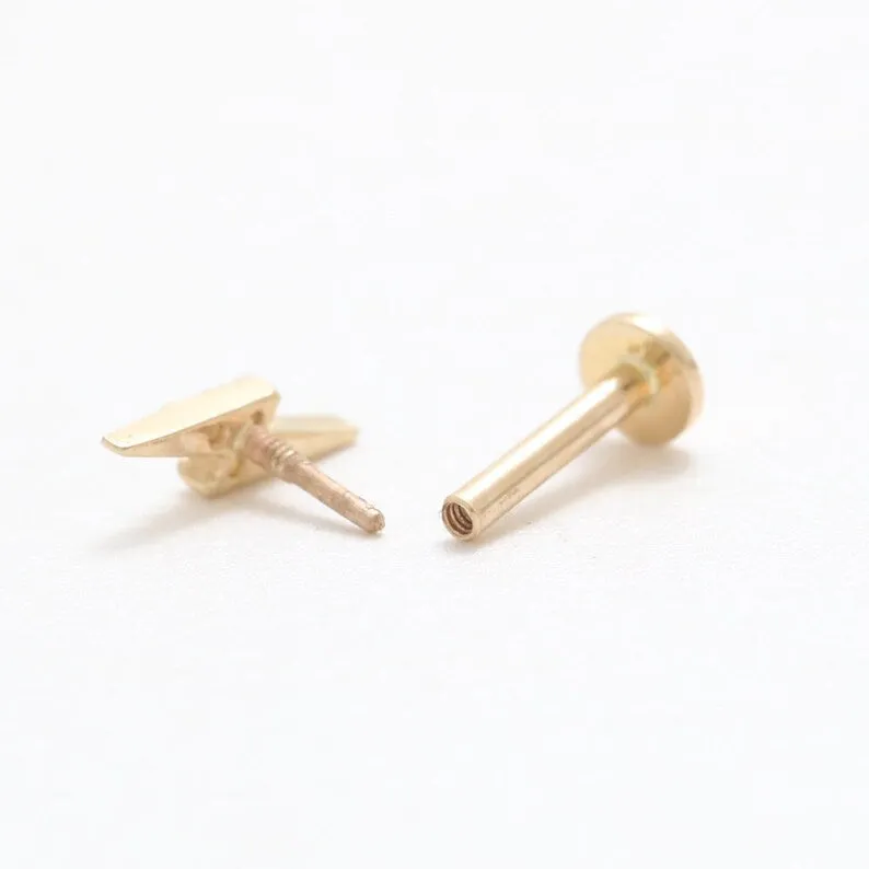 14k Gold Cartilage Cz or Genuine Diamond Thunder Internally Internal Threaded Labret