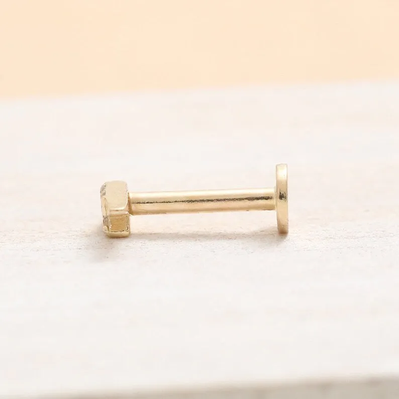 14k Gold Cartilage Cz or Genuine Diamond Thunder Internally Internal Threaded Labret