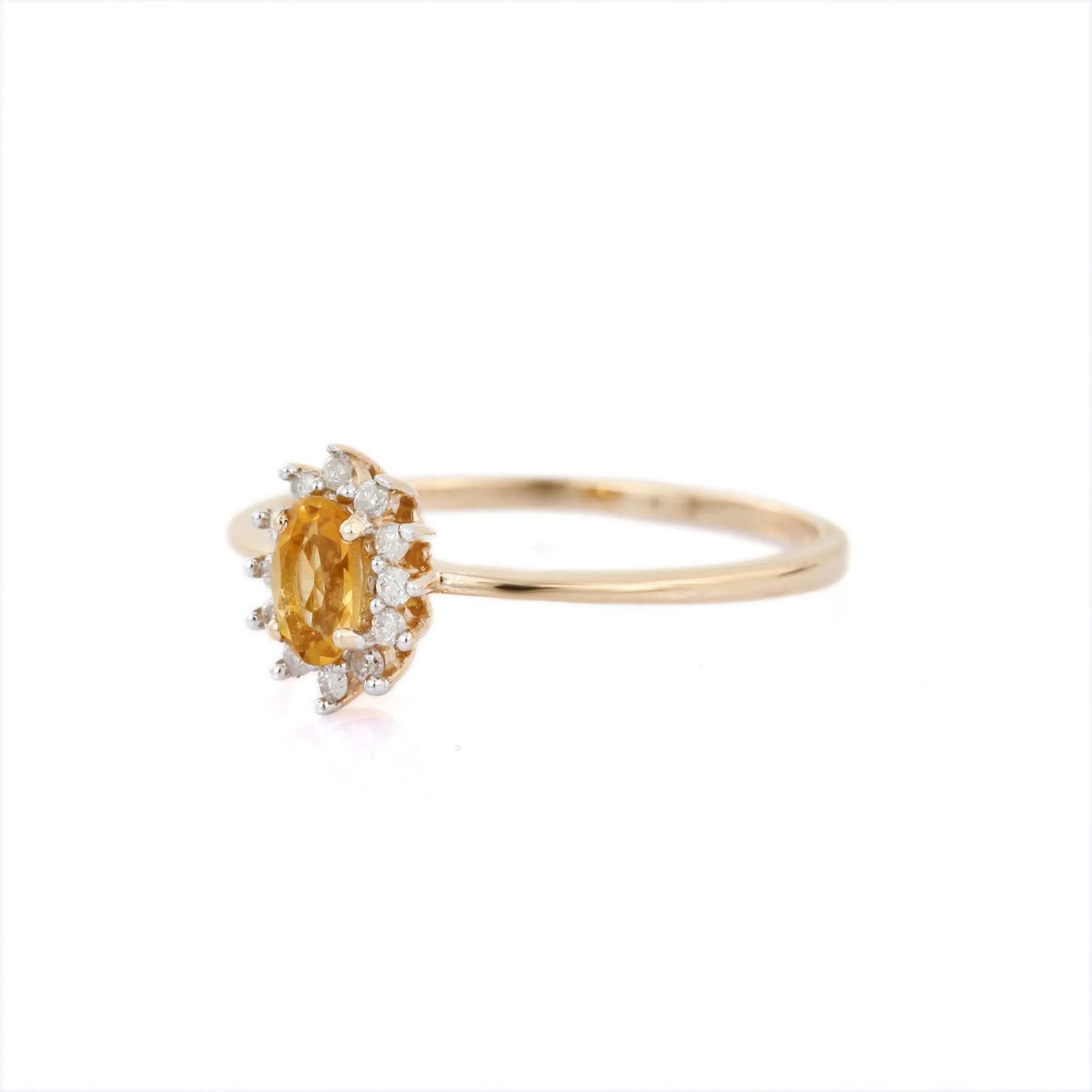 14K Gold Citrine & Diamond Ring