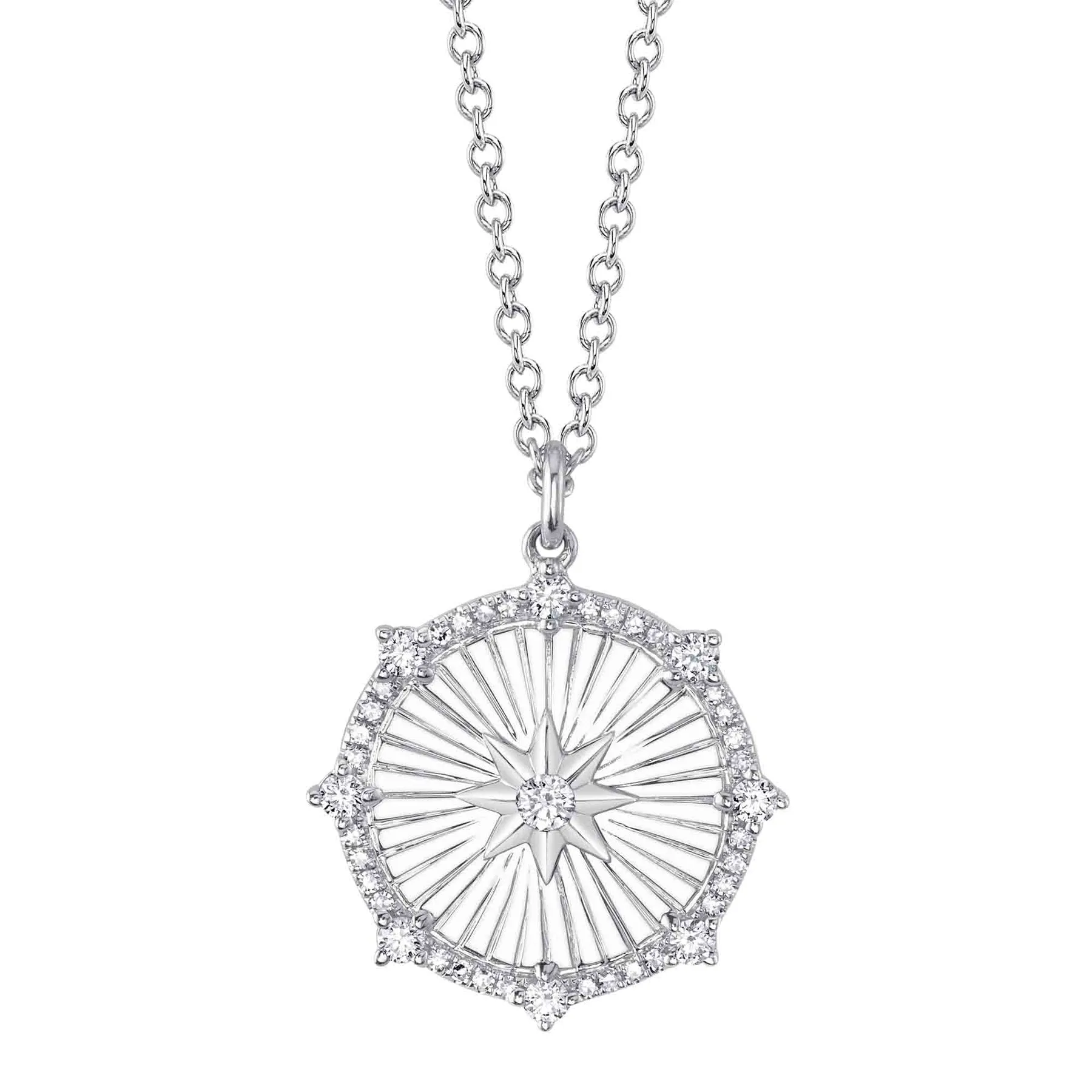 14K Gold Diamond North Star Medallion Pendant Necklace