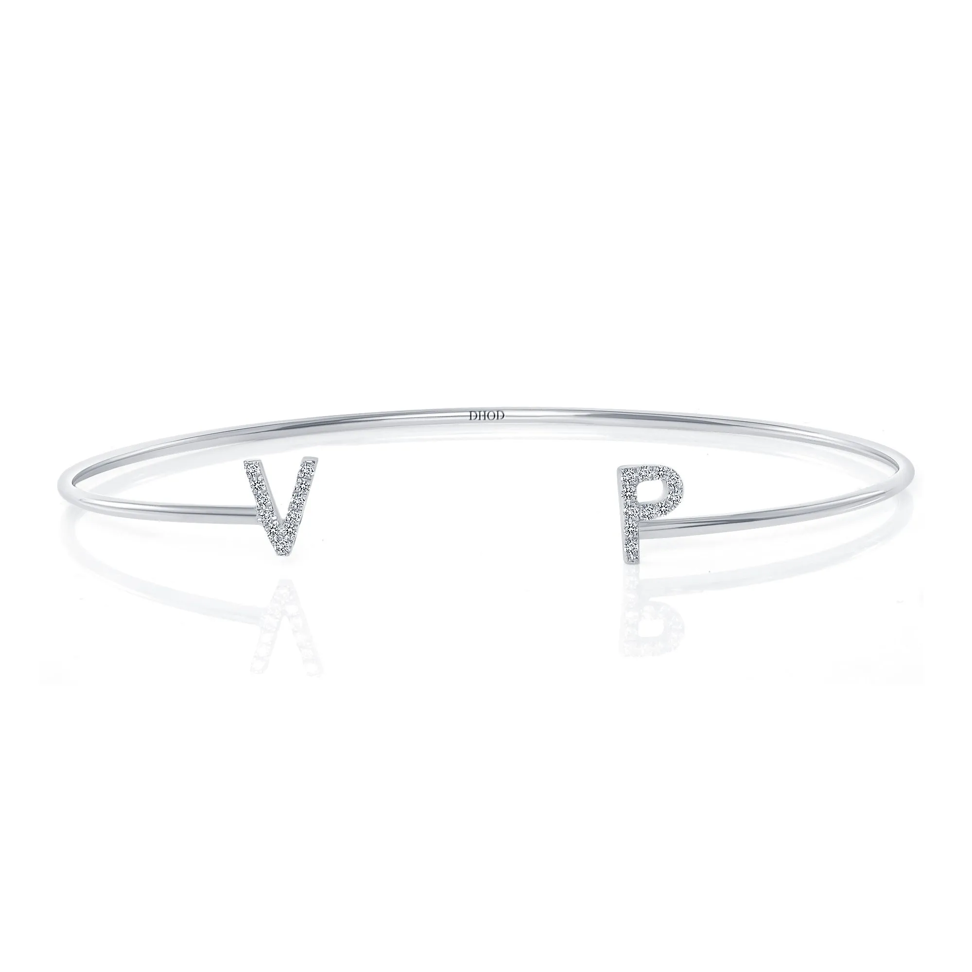 14K Gold Diamond Personalized Initial Bangle