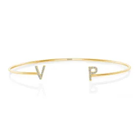 14K Gold Diamond Personalized Initial Bangle