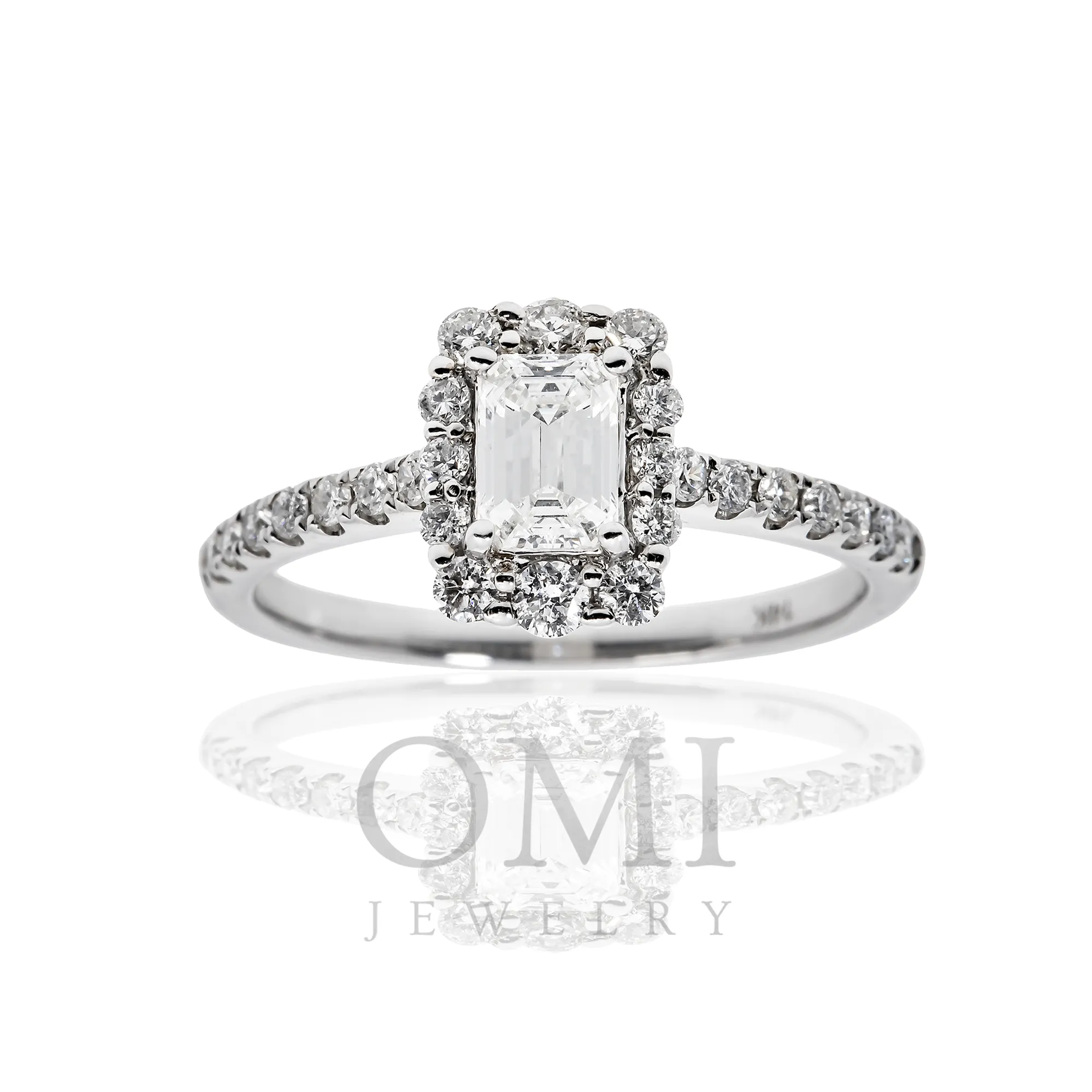 14K GOLD EMERALD CUT HALO DIAMOND ENGAGEMENT RING 1.49 CTW