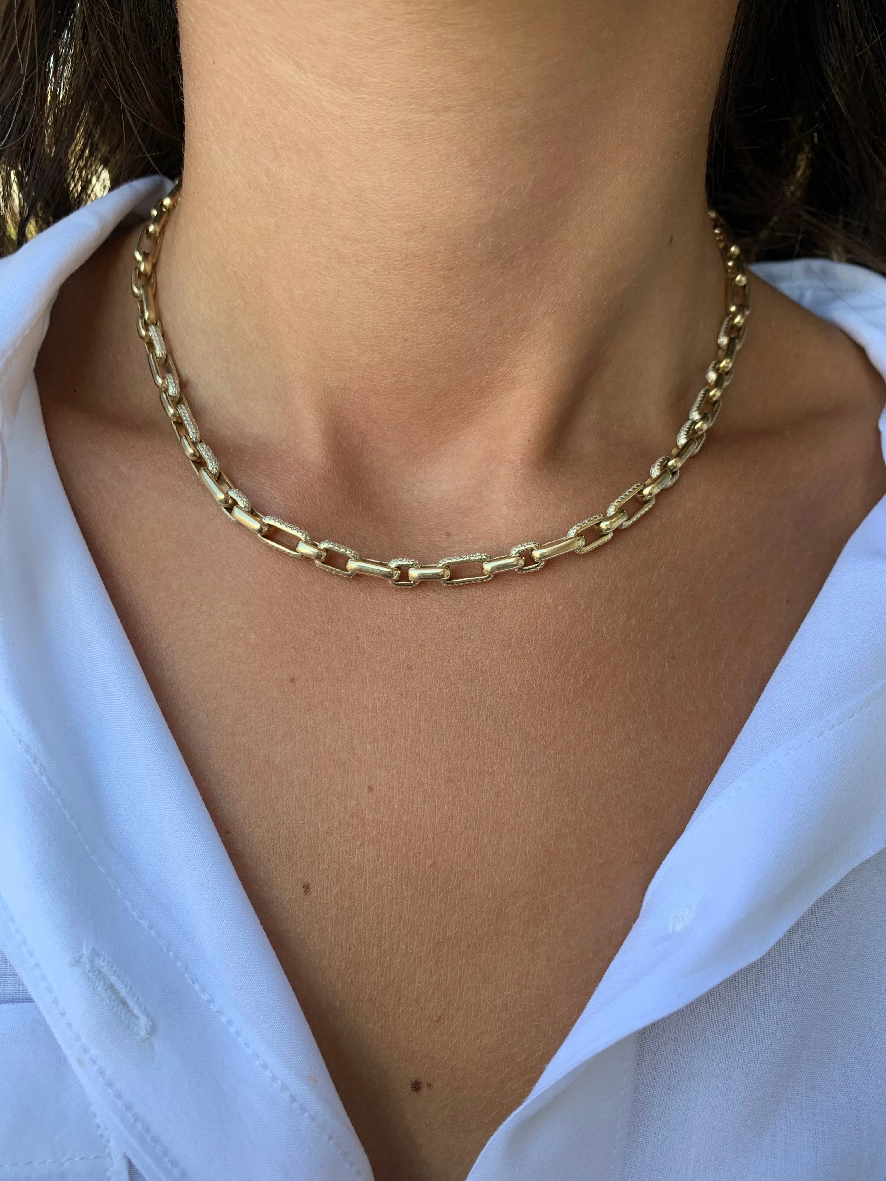 14K Gold Link Diamond Necklace