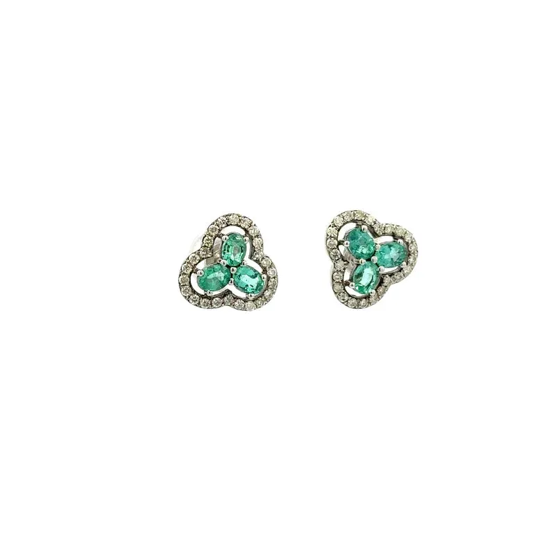 14K Gold Trinity Emerald Halo Diamond Studs