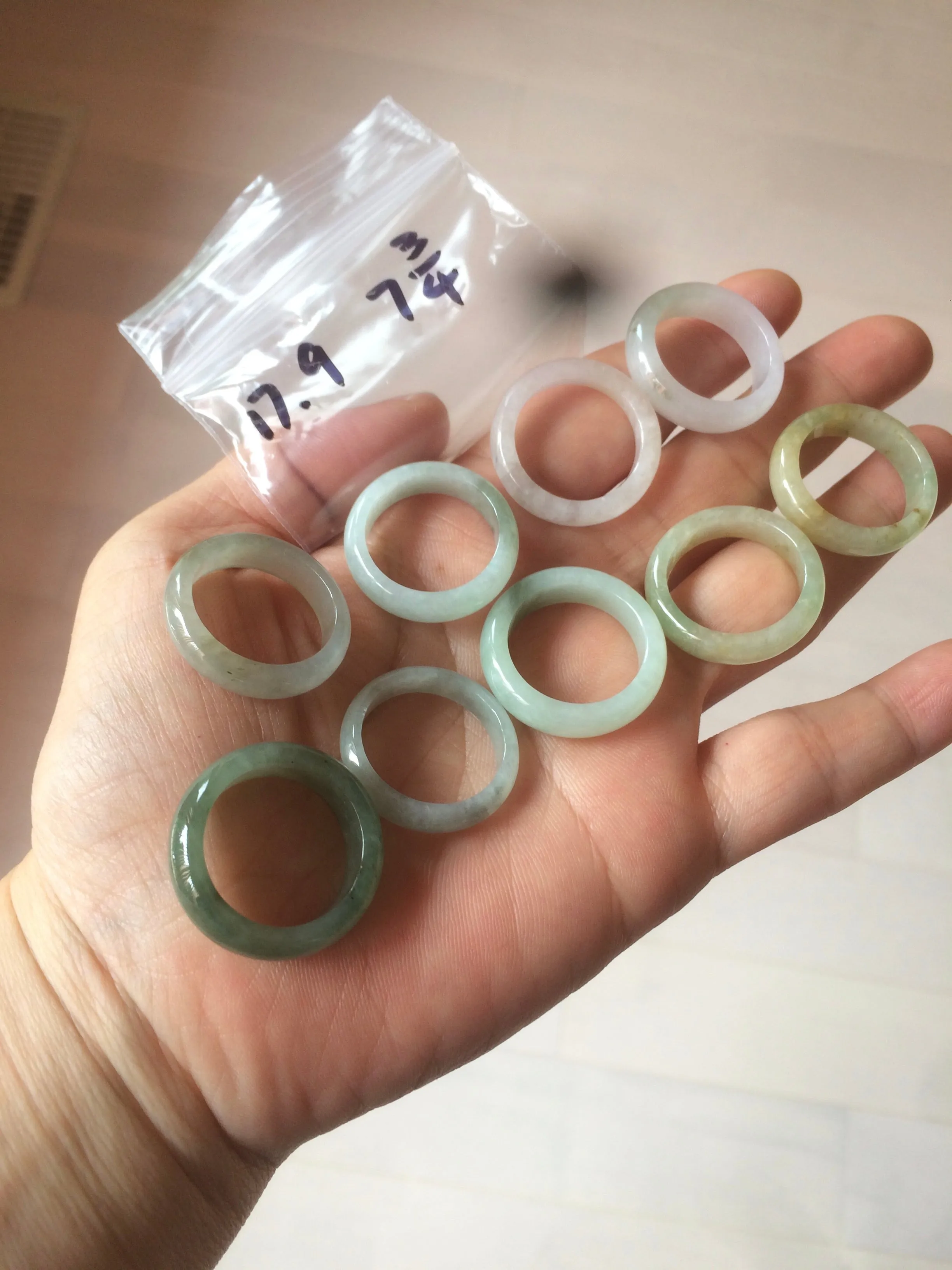 17.9mm/size 7 3/4 100% natural type A icy watery green/white/yellow jadeite jade band ring G105-7 3/4