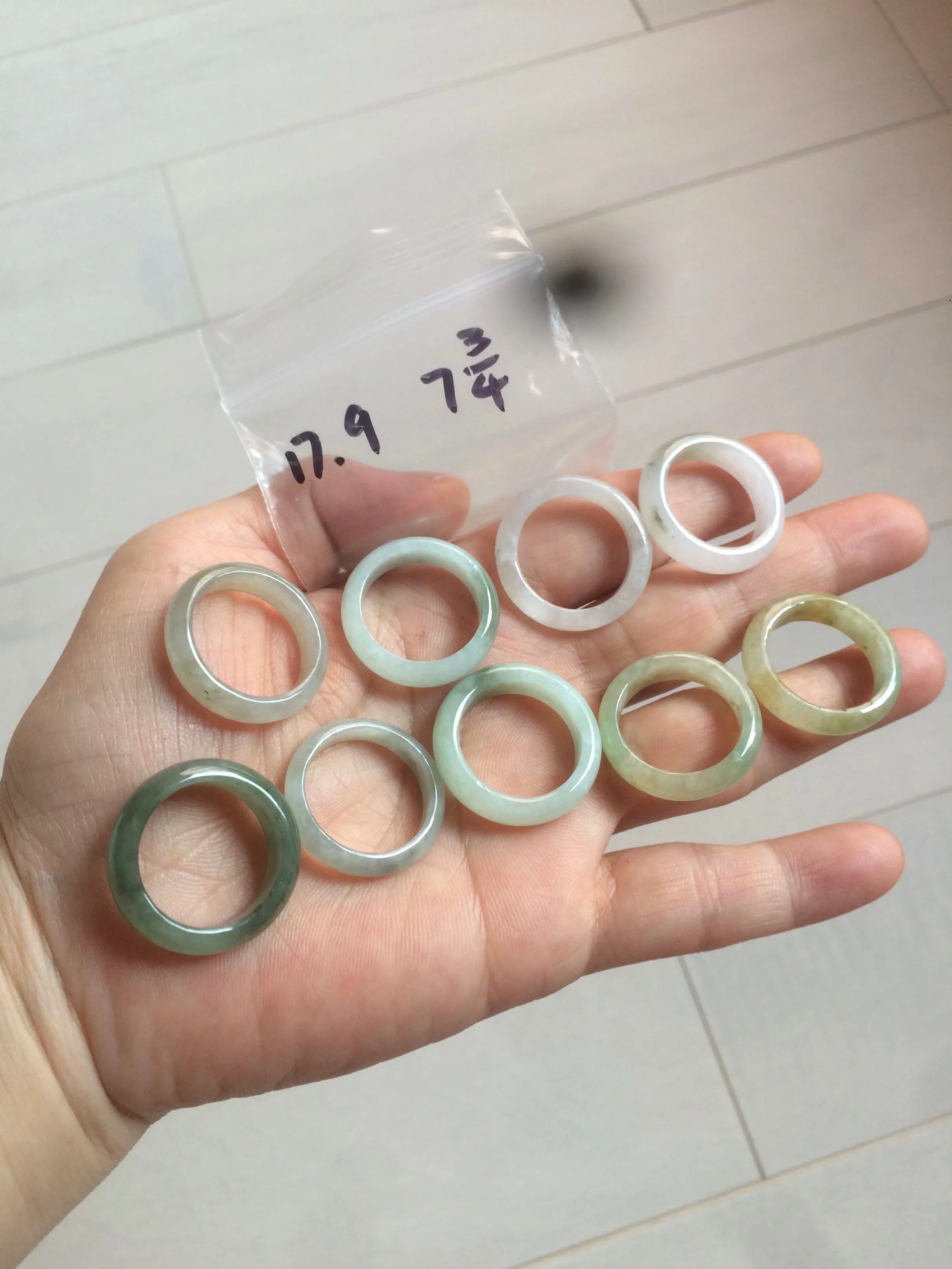 17.9mm/size 7 3/4 100% natural type A icy watery green/white/yellow jadeite jade band ring G105-7 3/4