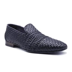 19-229-GRY LUCE Italian Calfskin Woven Loafer, Denim-Grey