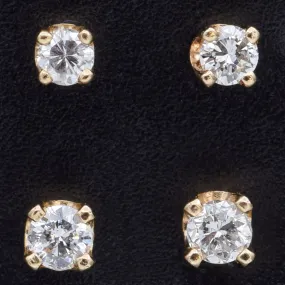 2 Pairs of 14K Yellow Gold Diamond Round Stud Earrings 2 & 2.25 mm