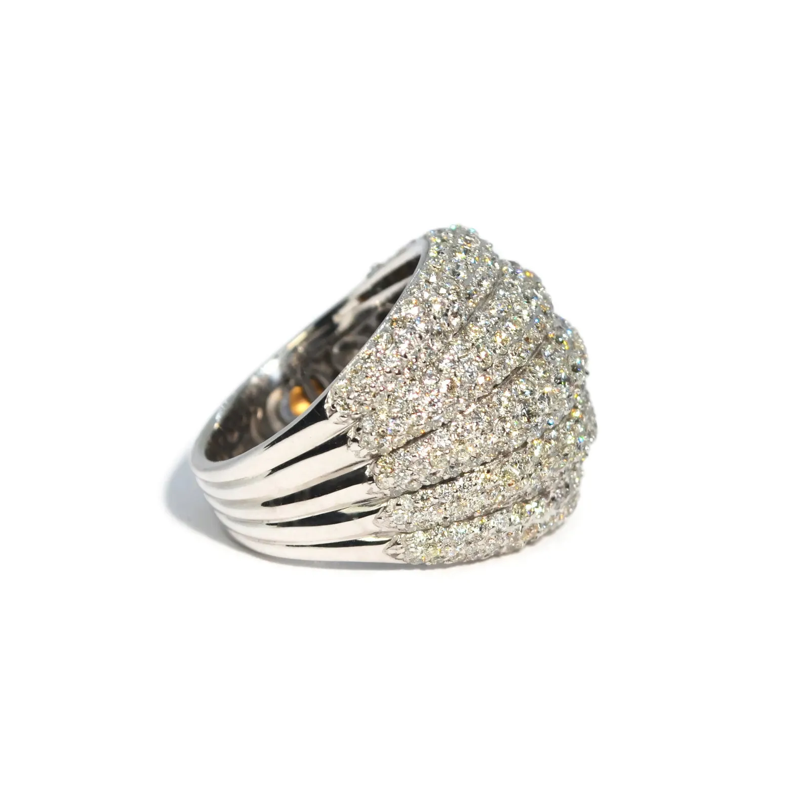 AFJ Diamond Collection - Five Layered Pave Diamond Ring, 18k White Gold