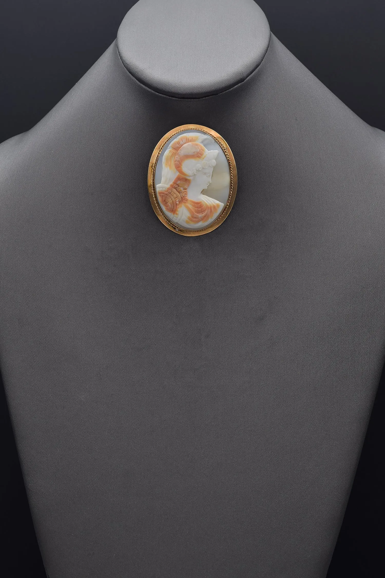 Antique 14K Yellow Gold Cameo Shell Athena Large Oval Brooch Pin