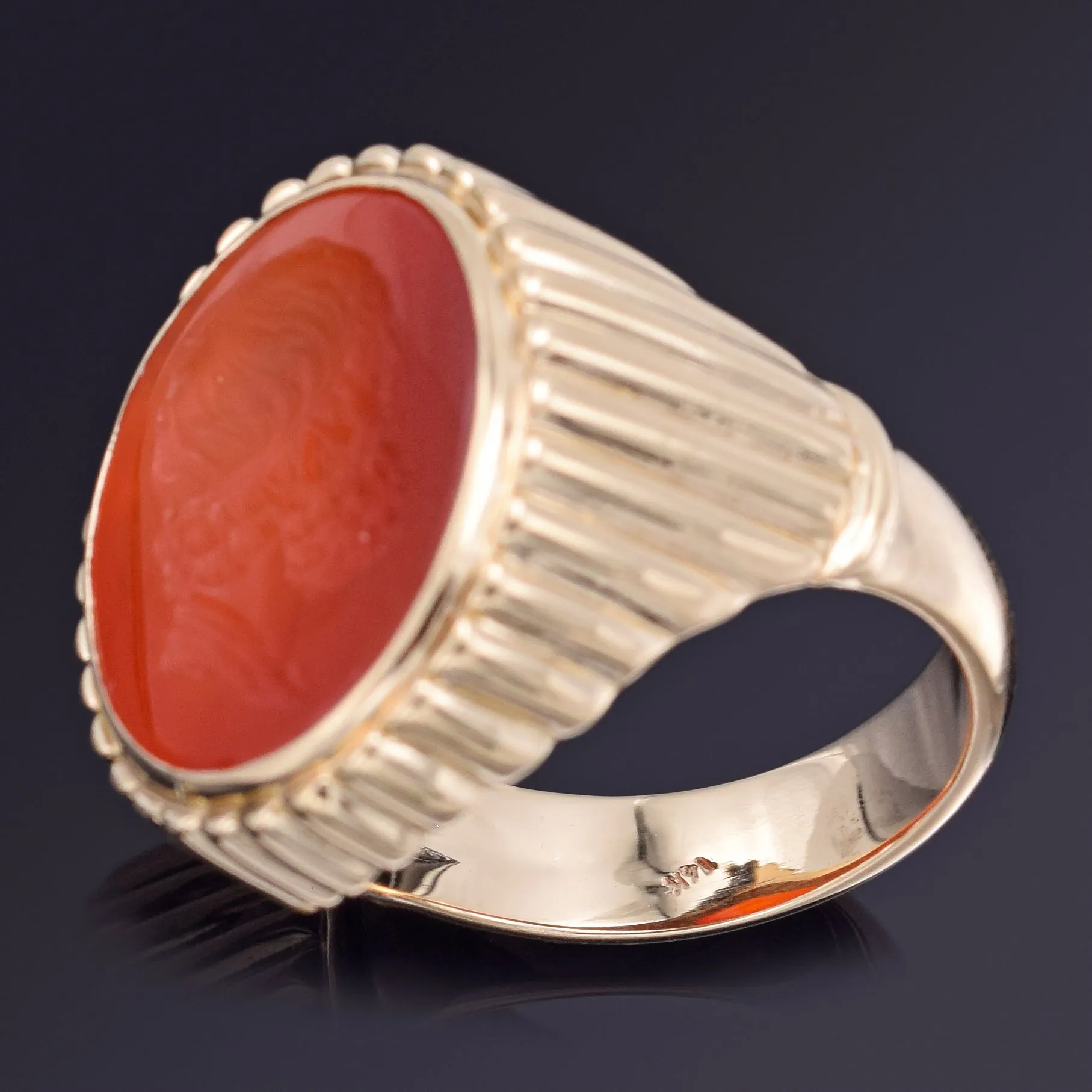 Antique 14K Yellow Gold Carnelian Intaglio Homer Signet Ring 16.1 Grams