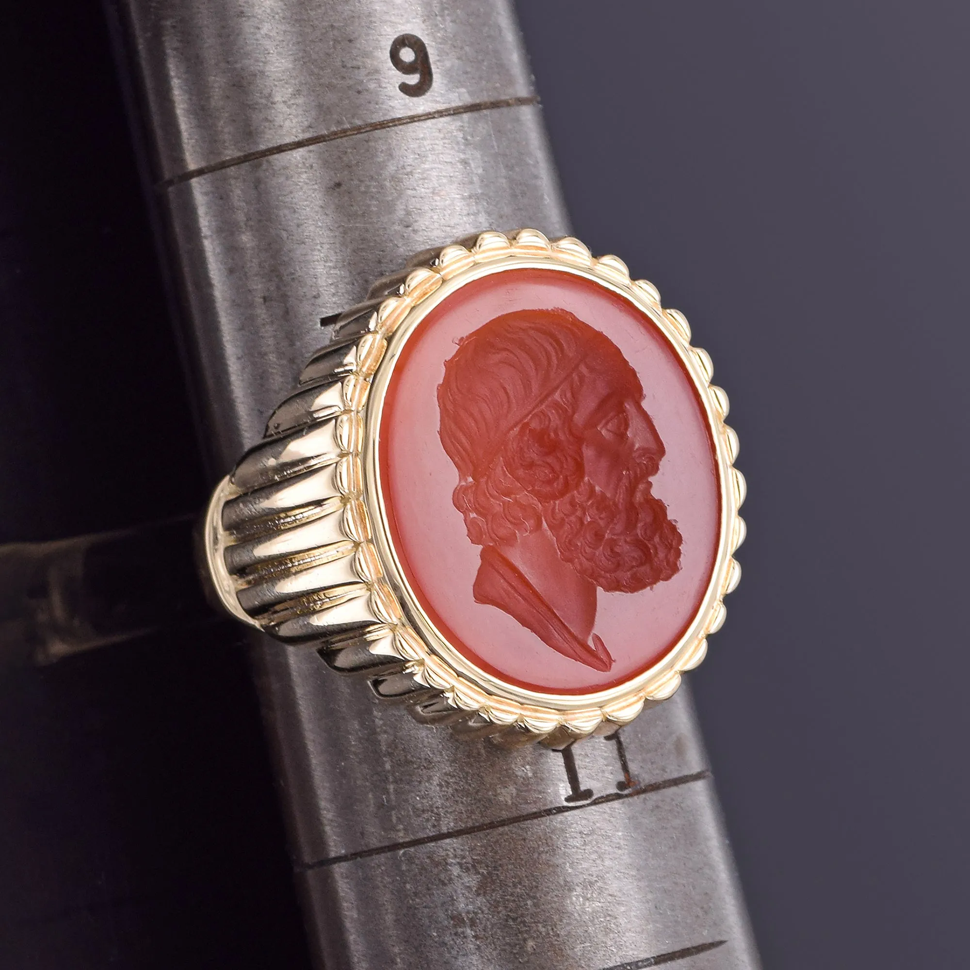 Antique 14K Yellow Gold Carnelian Intaglio Homer Signet Ring 16.1 Grams