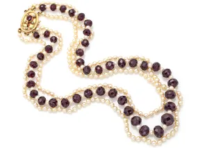 Antique 14K Yellow Gold Garnet & Sea Pearl Beaded Multi-Strand Necklace