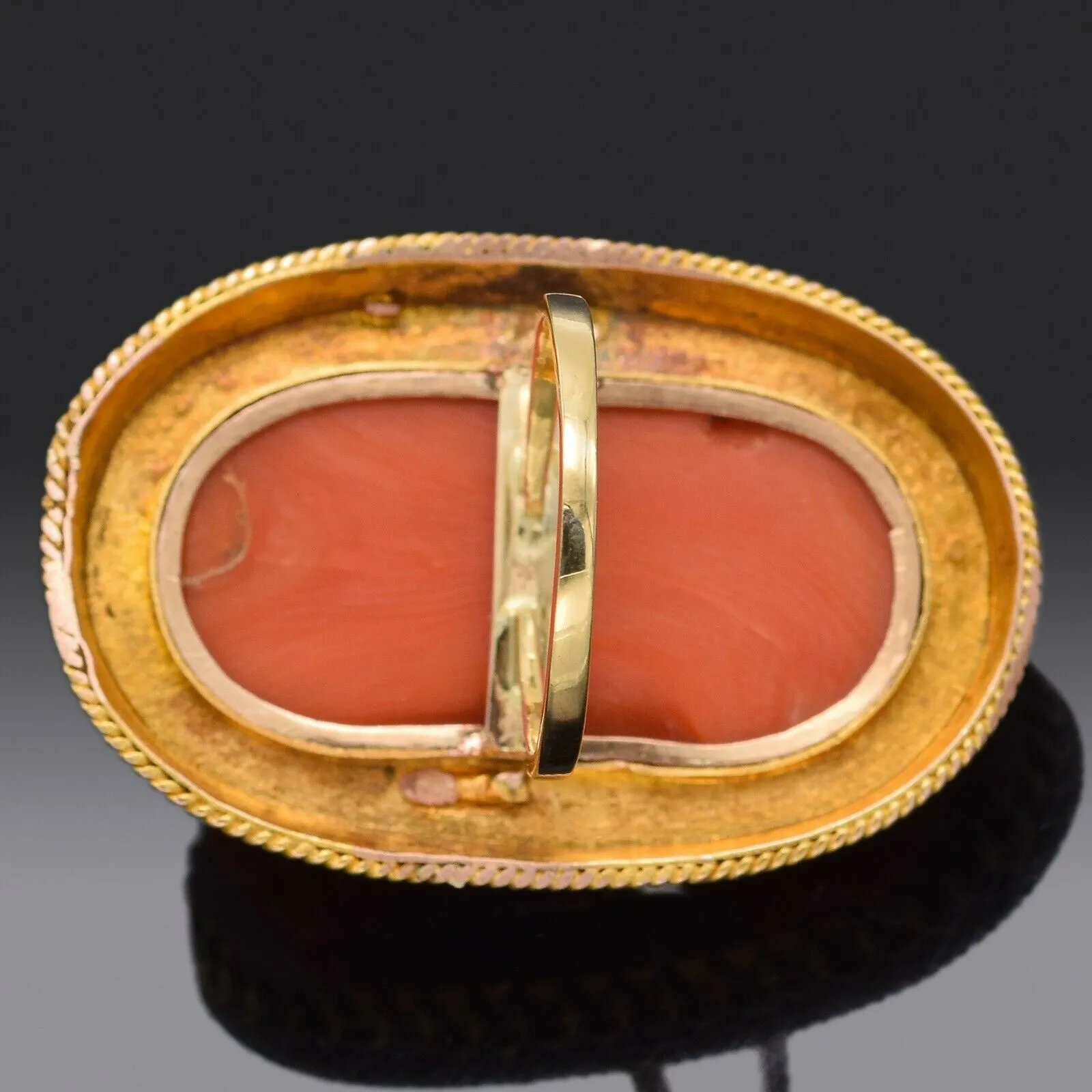 Antique JSG Signed 18K Yellow Gold Red Coral Cameo Cocktail Ring 17.4 Grams