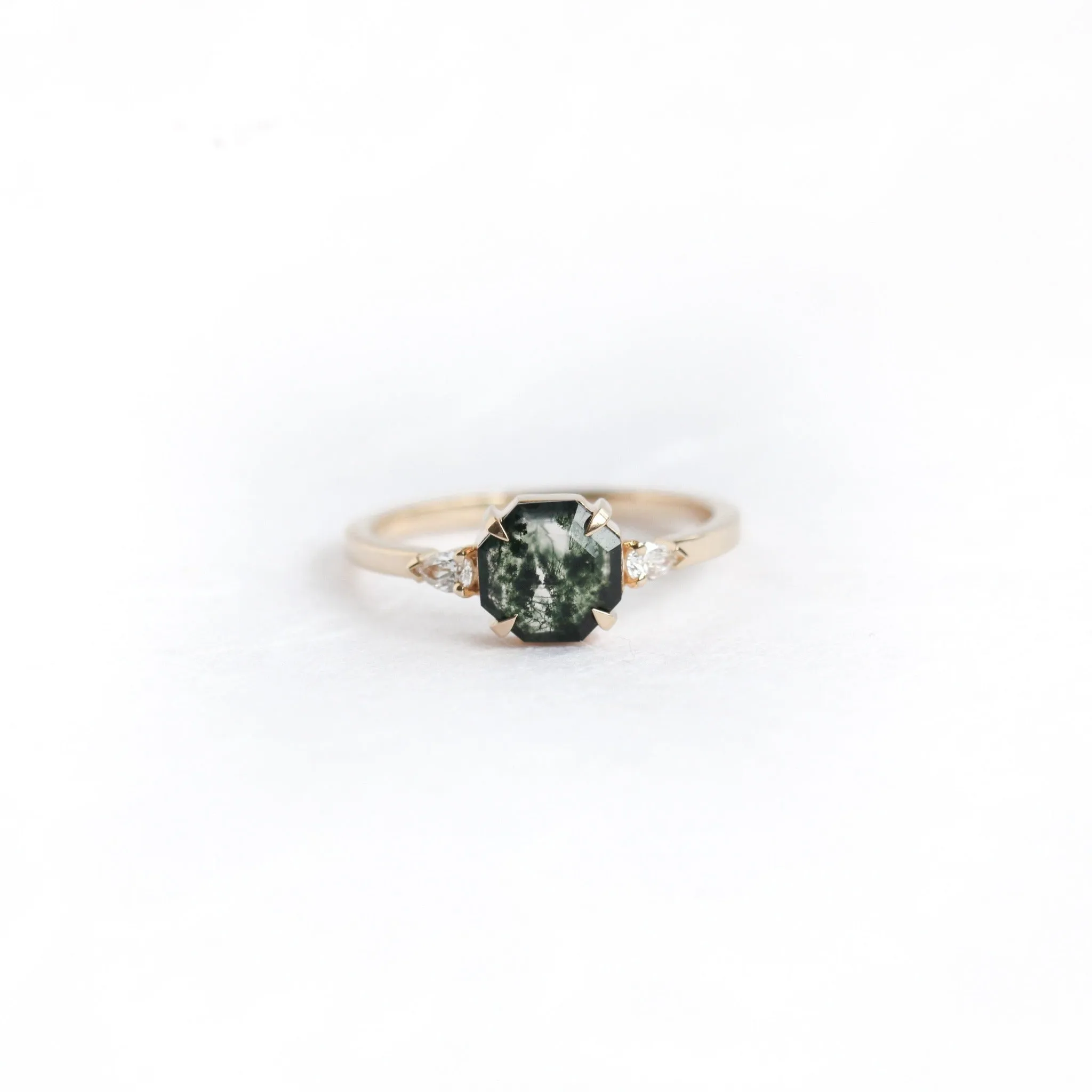 April Octagon Moss Agate Ring With Accent Diamonds