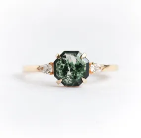 April Octagon Moss Agate Ring With Accent Diamonds