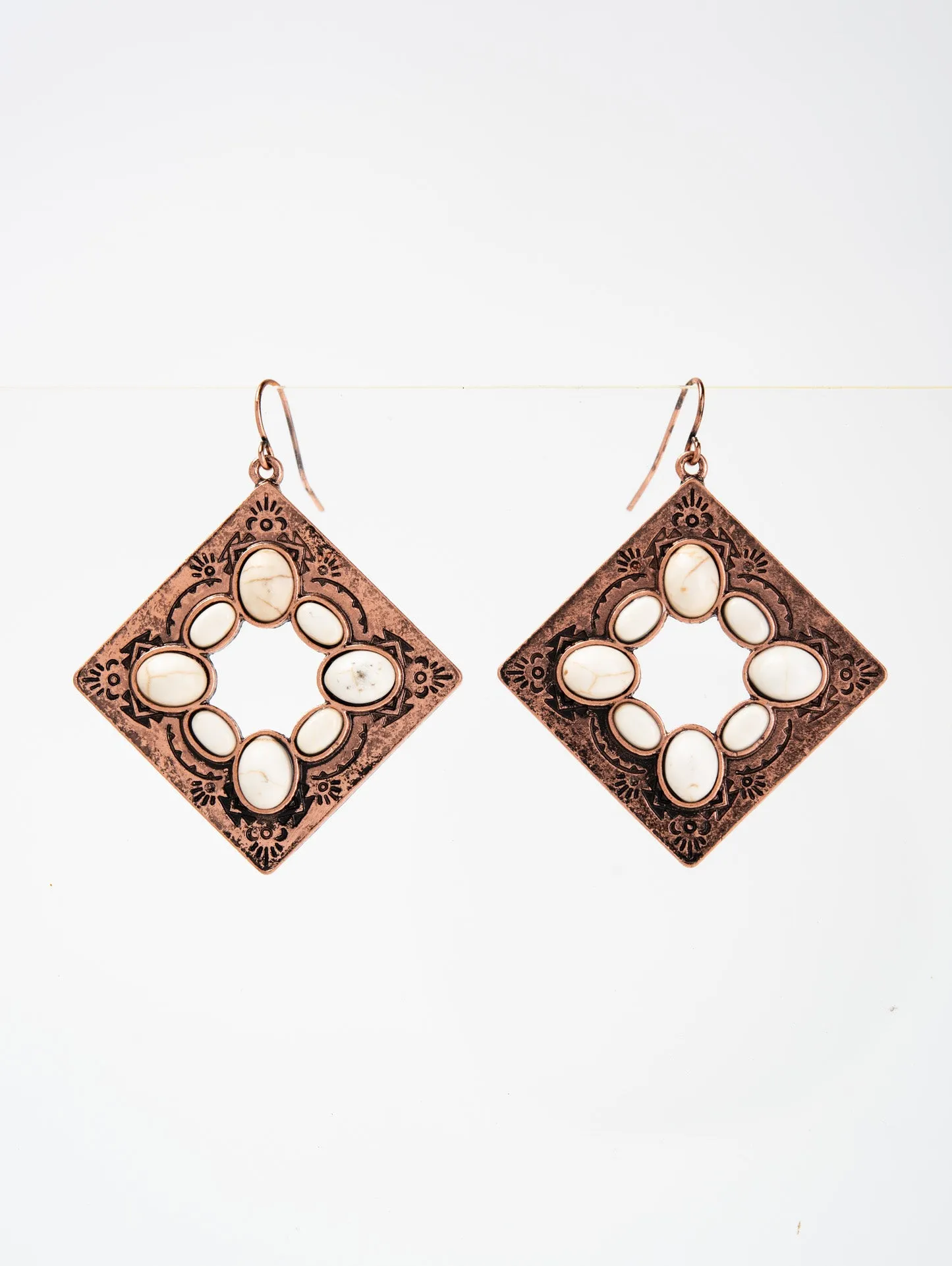 Aurora Western Semi Stone Inlay Metal Dangle Earrings