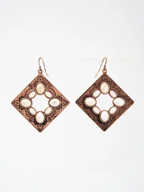 Aurora Western Semi Stone Inlay Metal Dangle Earrings