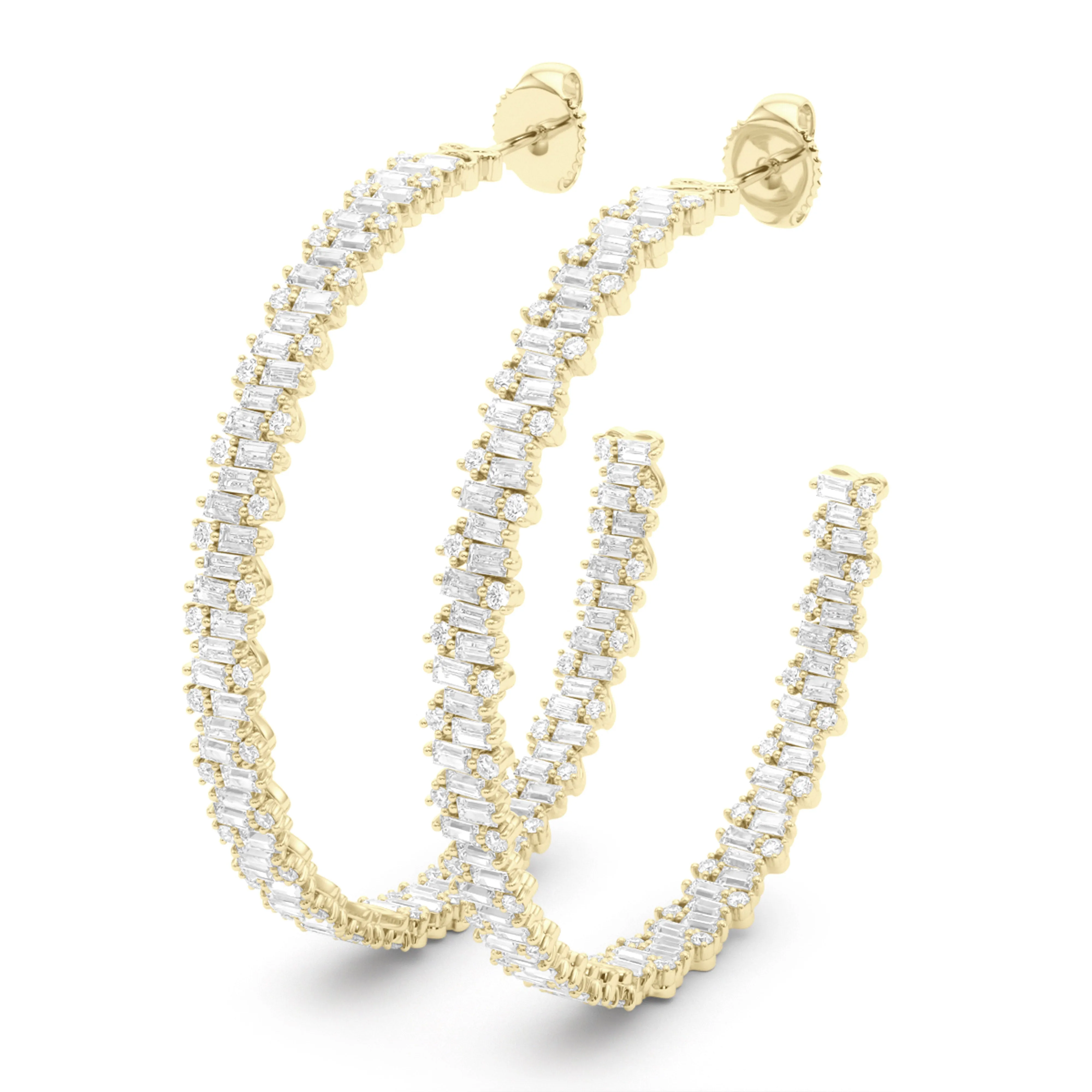 Baguette & Round Brilliant Diamond Hoops