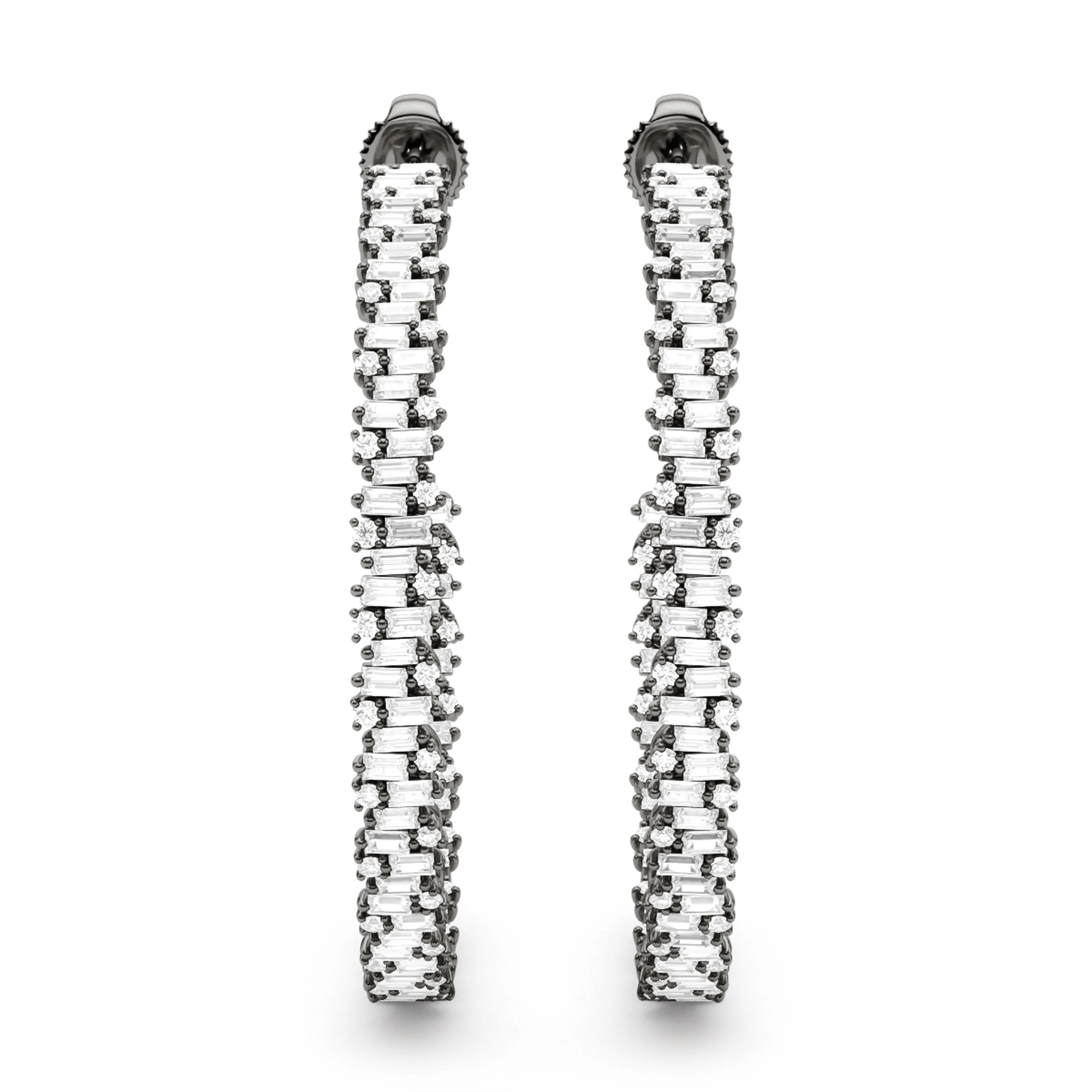 Baguette & Round Brilliant Diamond Hoops