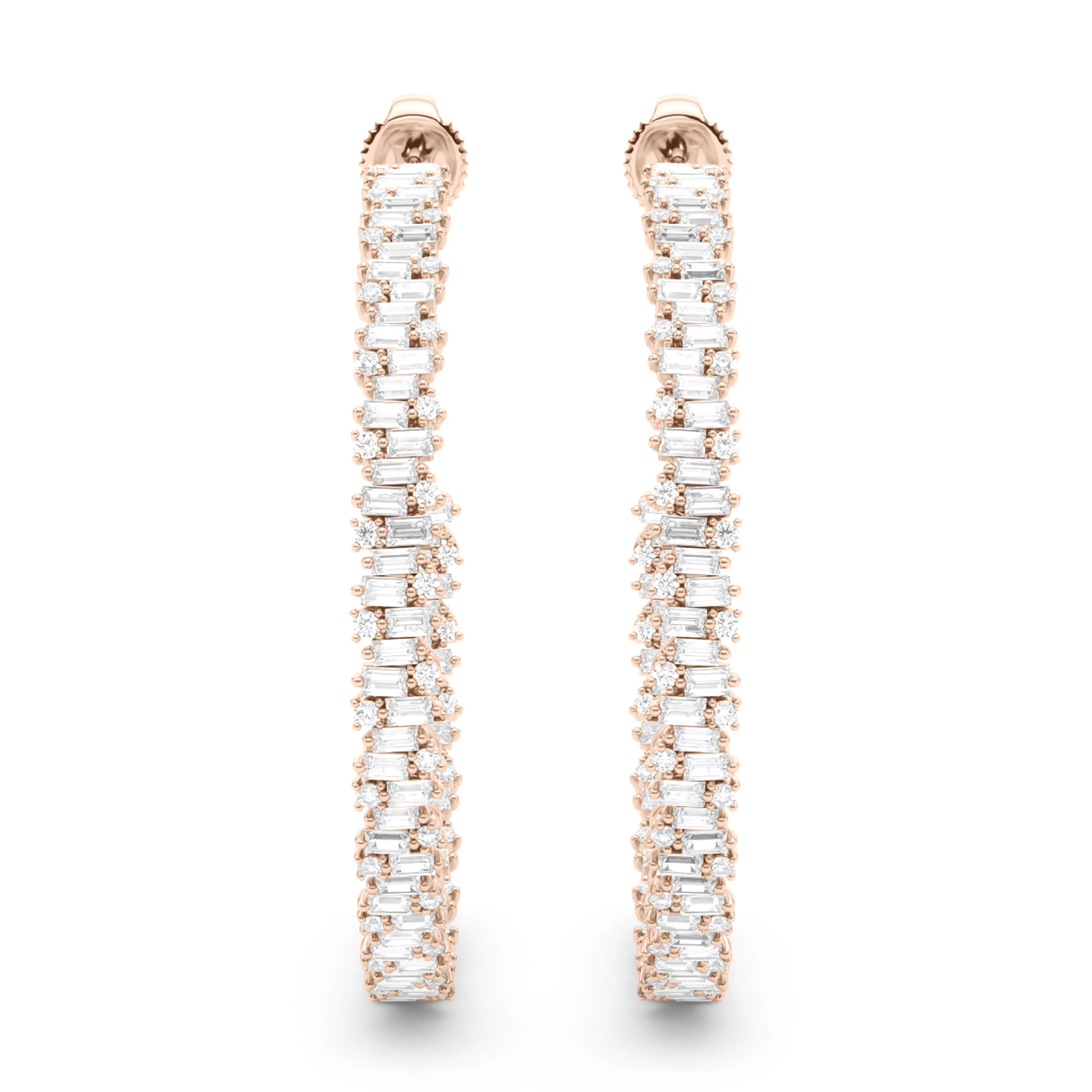 Baguette & Round Brilliant Diamond Hoops