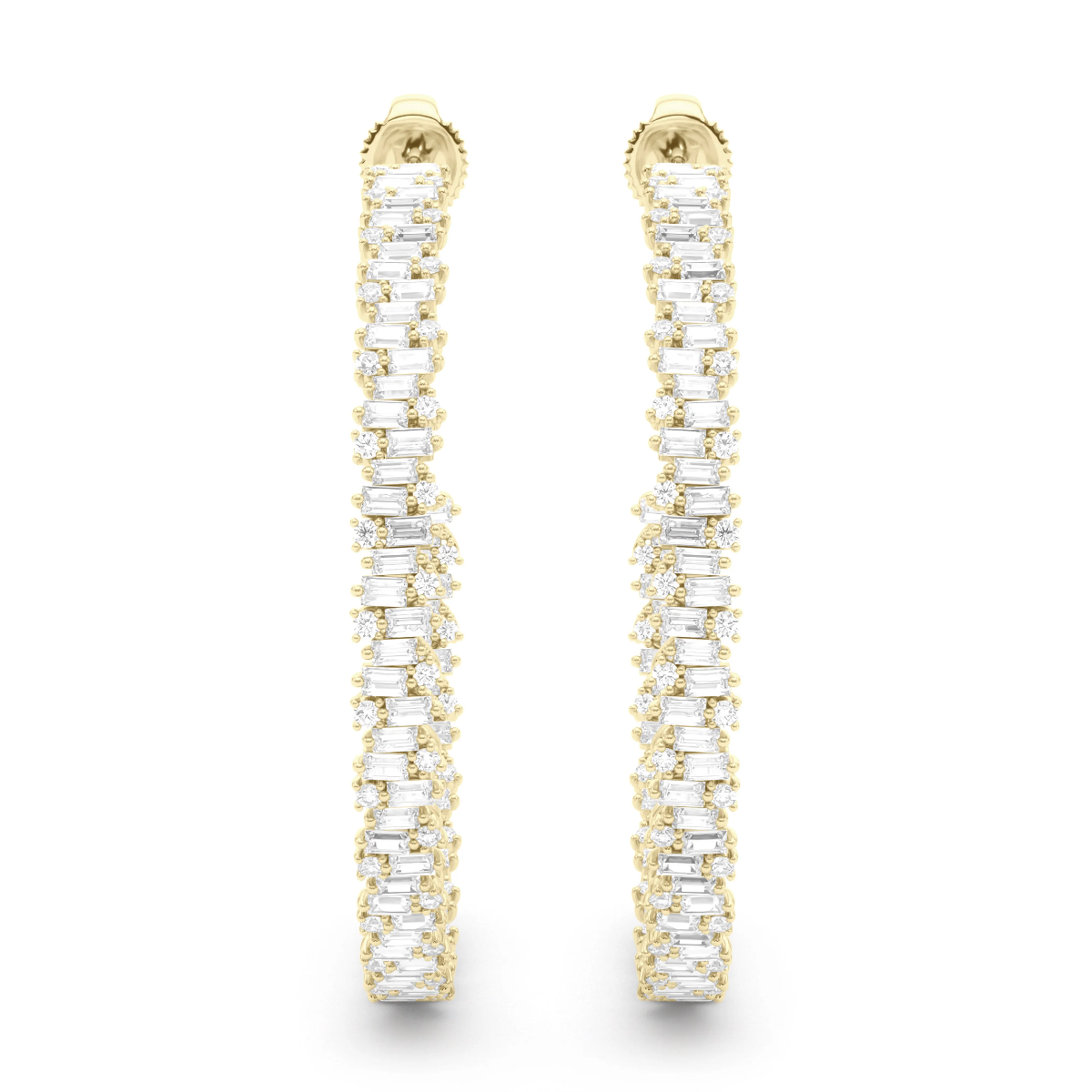 Baguette & Round Brilliant Diamond Hoops