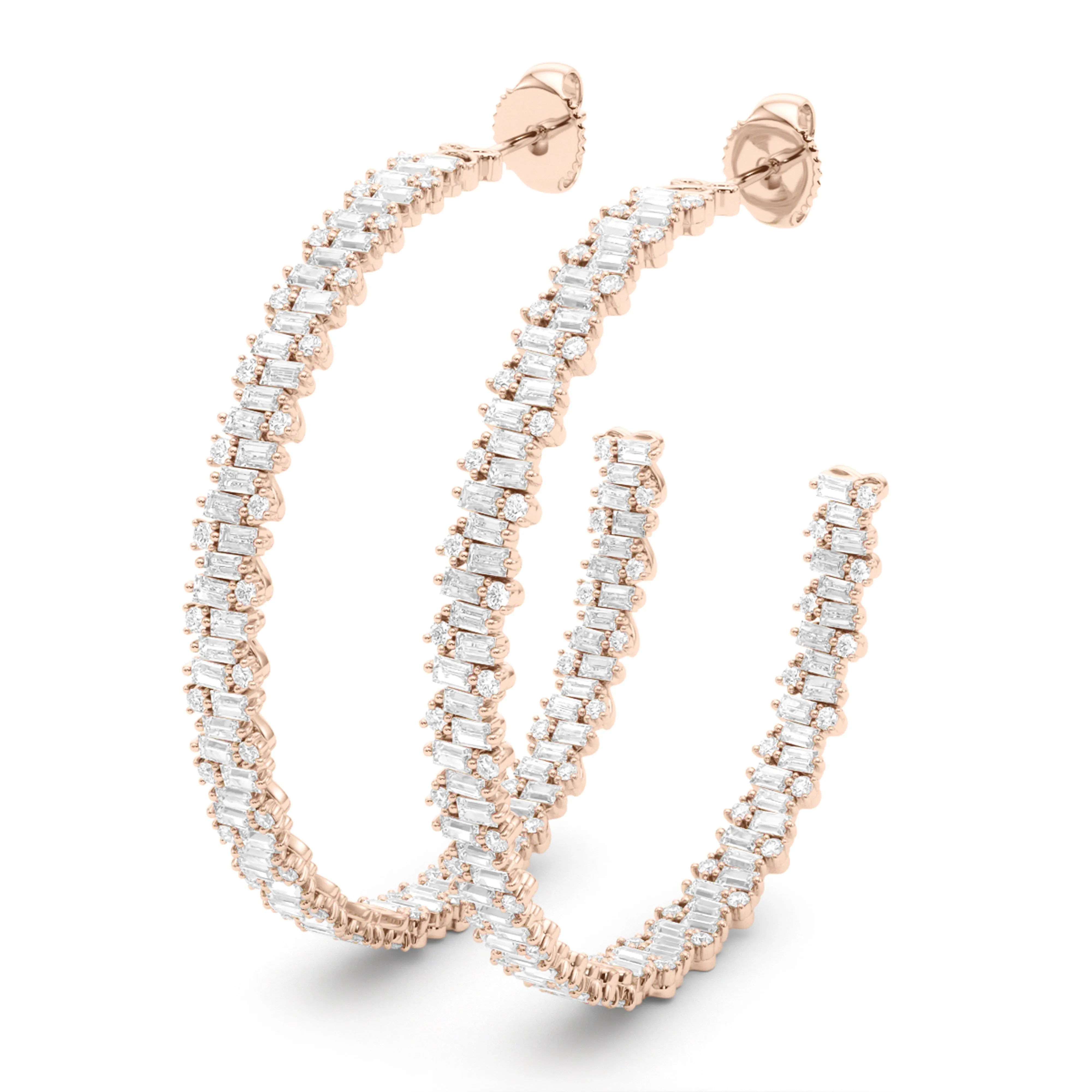 Baguette & Round Brilliant Diamond Hoops