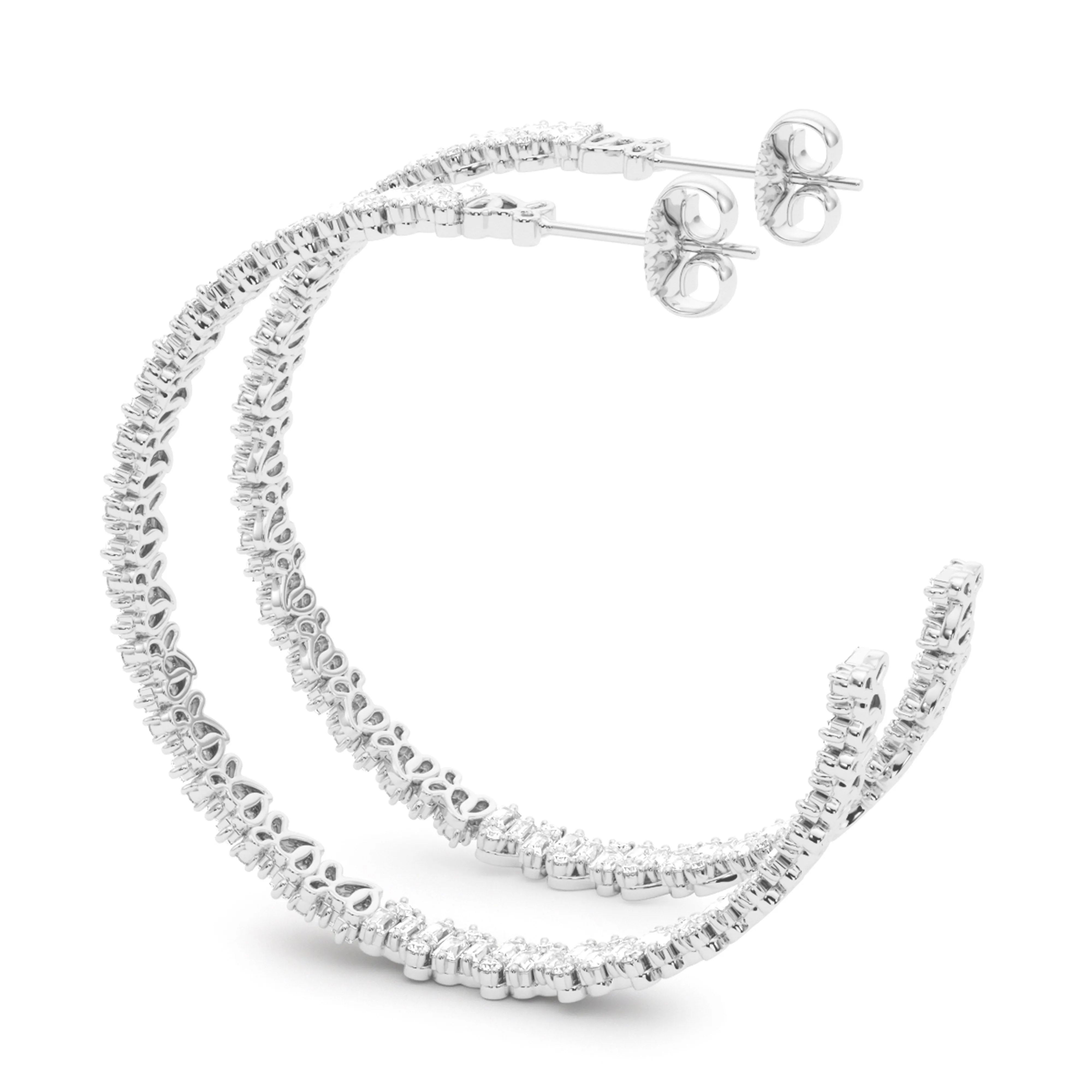 Baguette & Round Brilliant Diamond Hoops