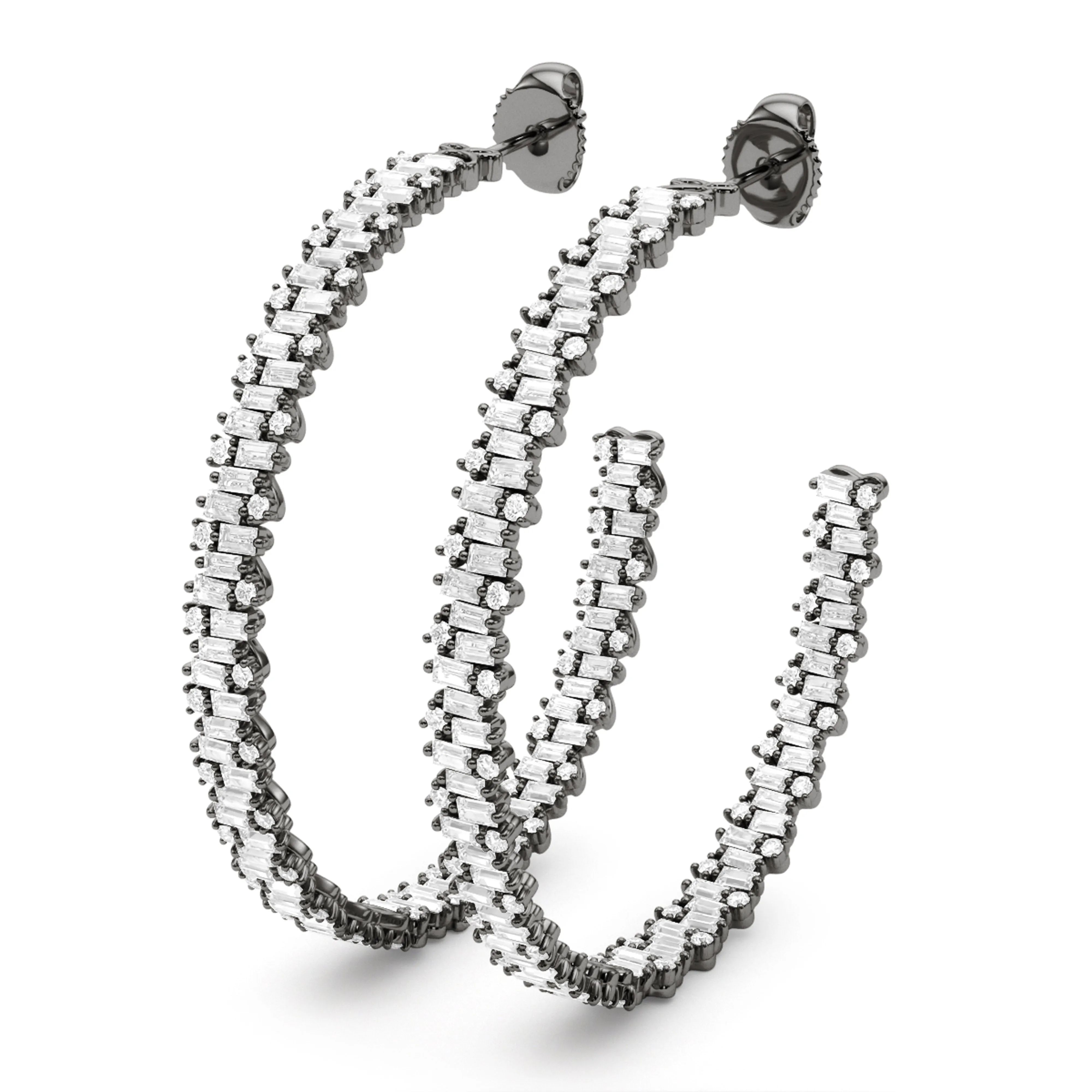 Baguette & Round Brilliant Diamond Hoops