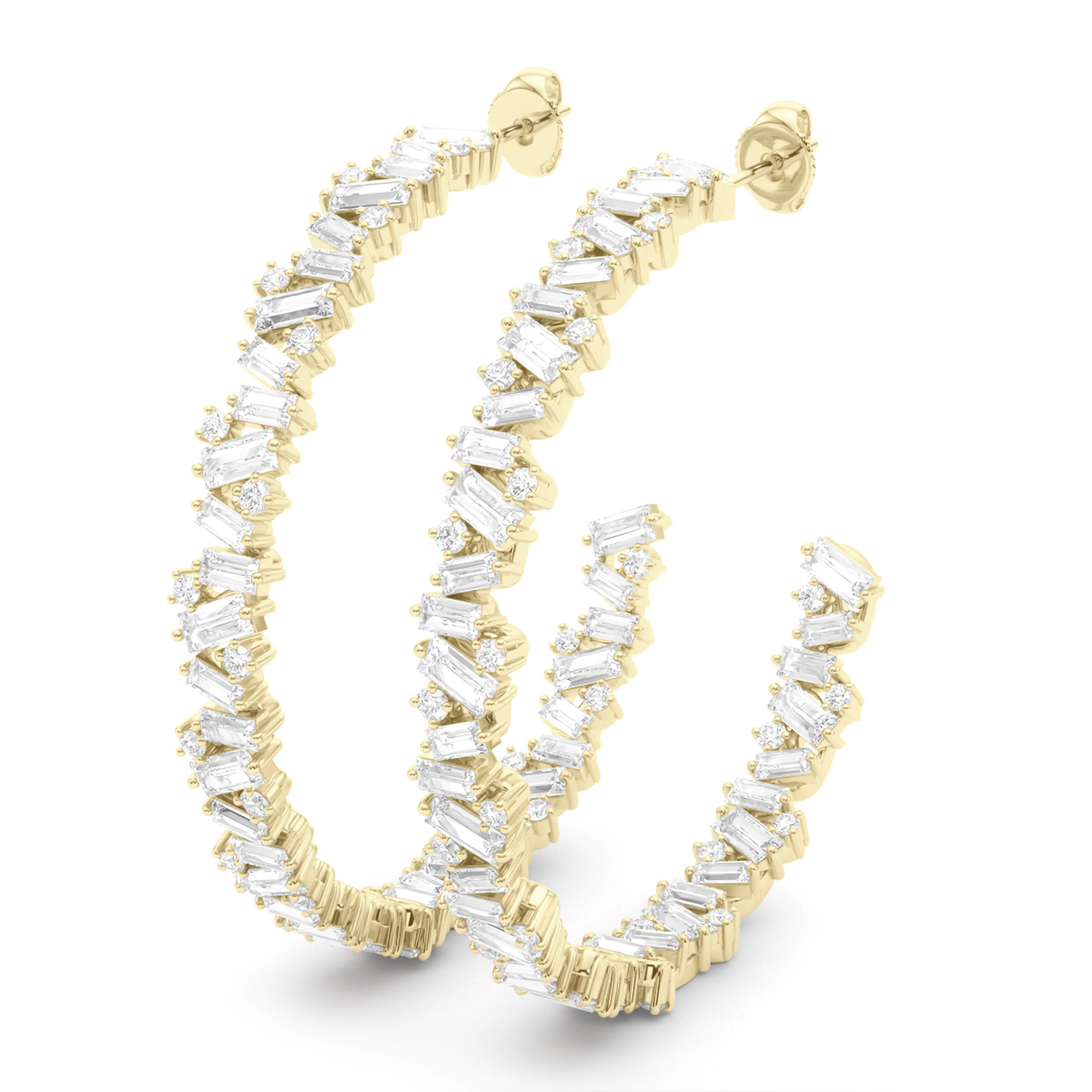 Baguette Horizontal Diamond Hoops