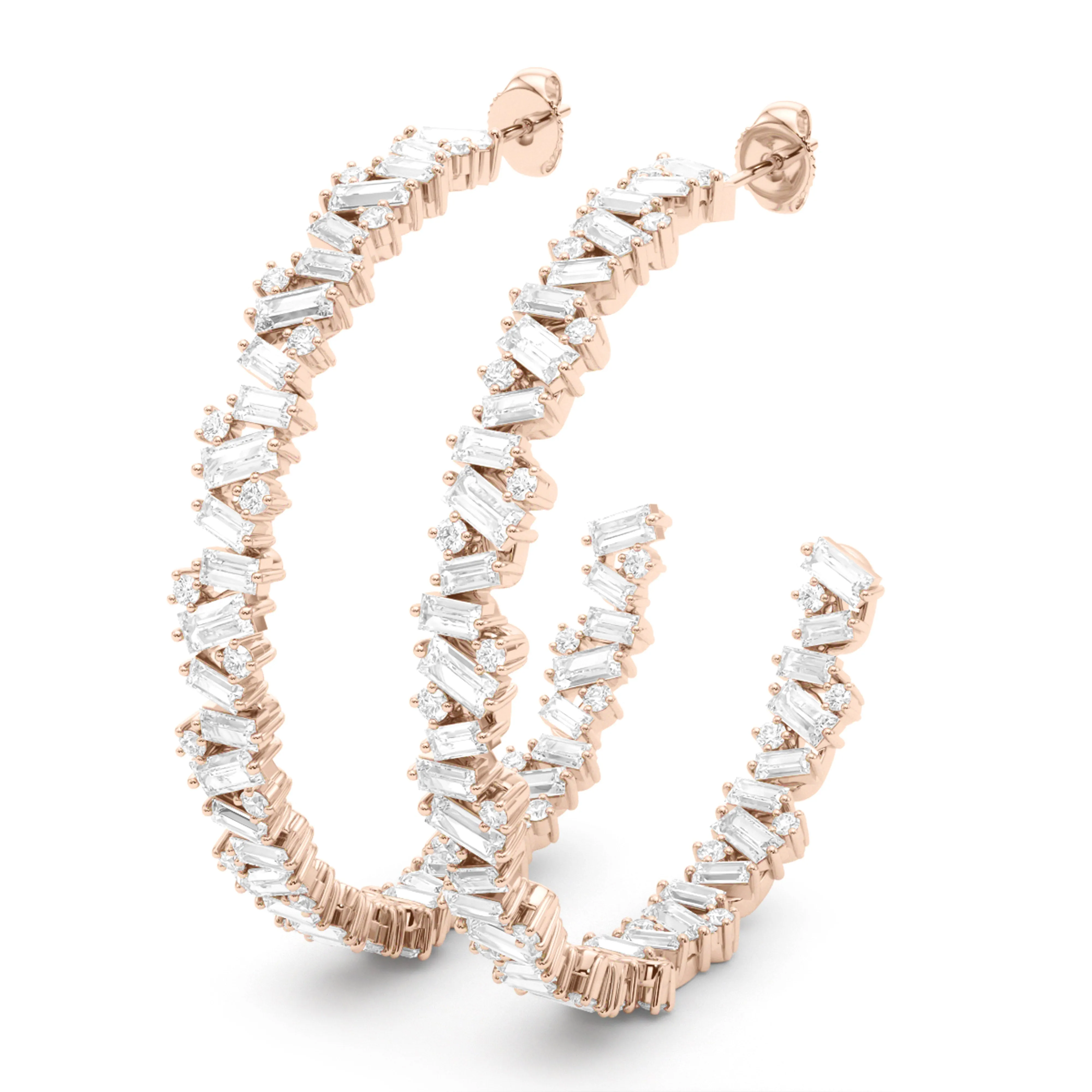 Baguette Horizontal Diamond Hoops