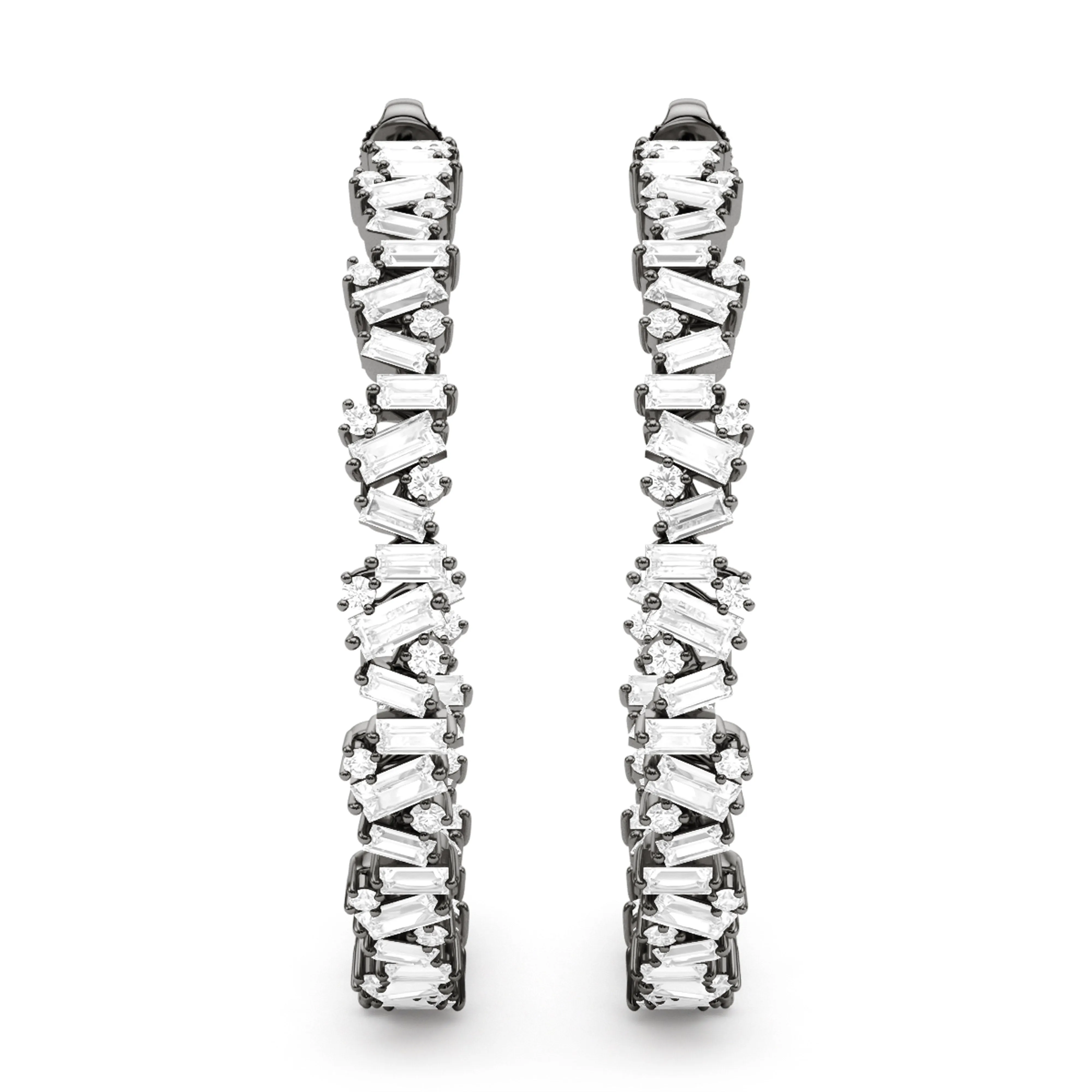 Baguette Horizontal Diamond Hoops