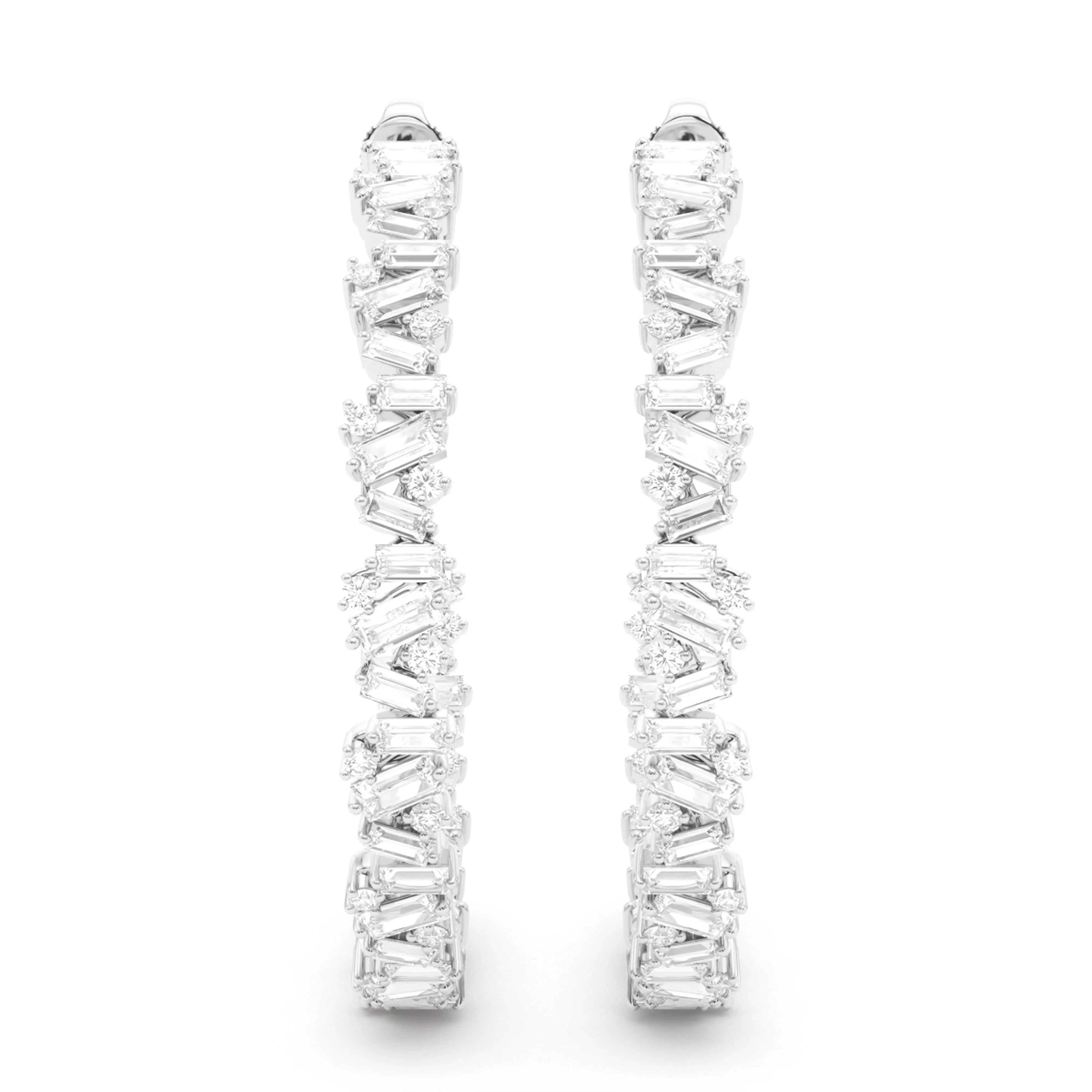 Baguette Horizontal Diamond Hoops