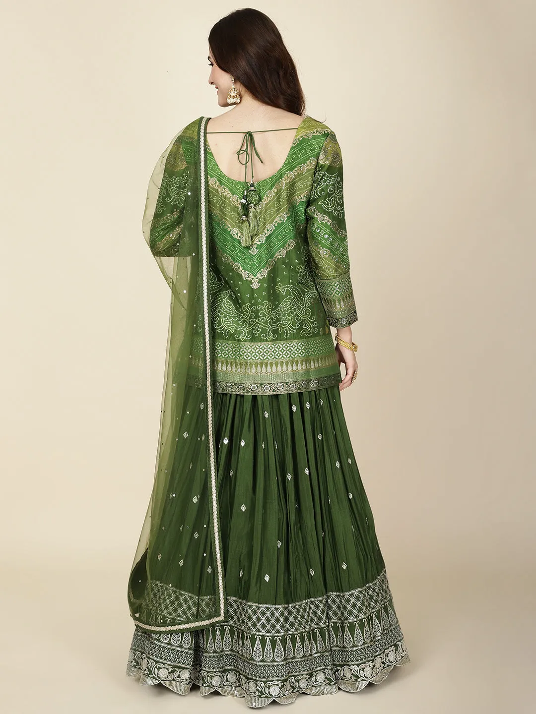 Bandhani Work Crepe Choli With Lehenga & Dupatta