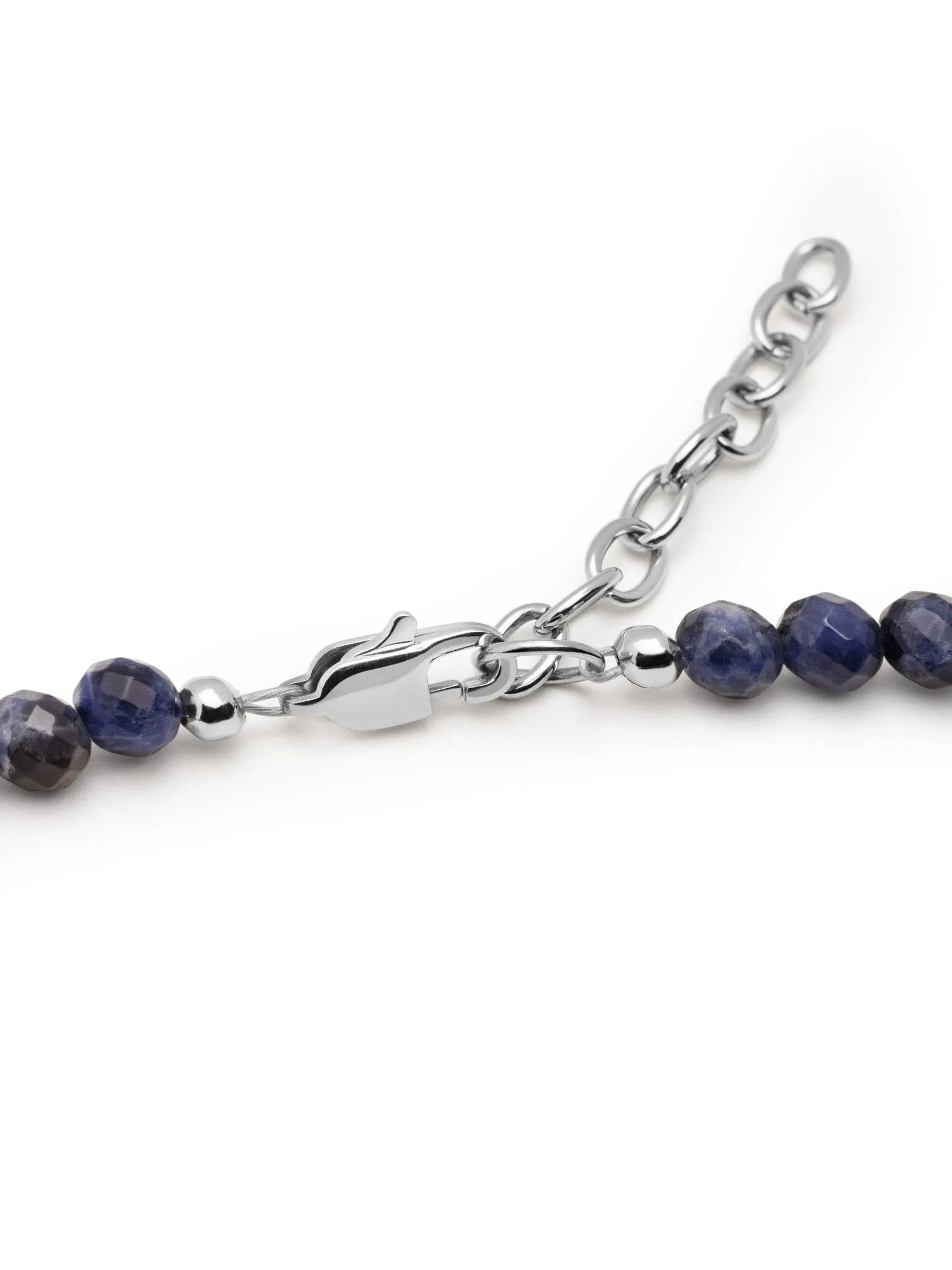 Beaded Necklace with Faceted Dumortierite and Silver