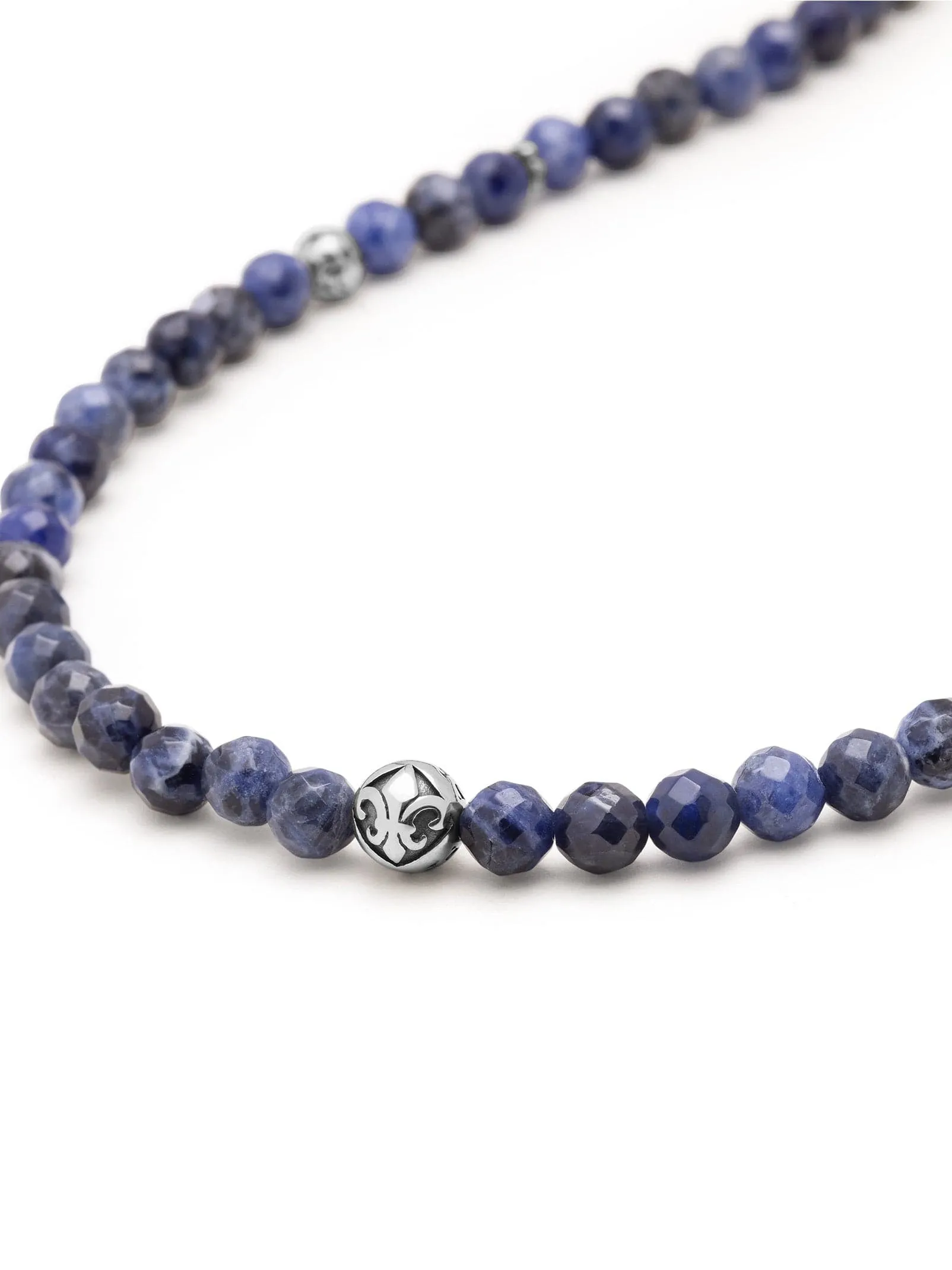 Beaded Necklace with Faceted Dumortierite and Silver