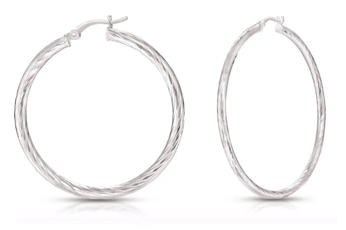 Better Jewelry Hoop Earrings Diamond Cut .925 Sterling Silver 3mm