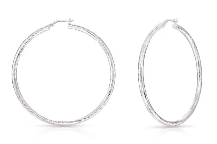 Better Jewelry Hoop Earrings Diamond Cut .925 Sterling Silver 3mm