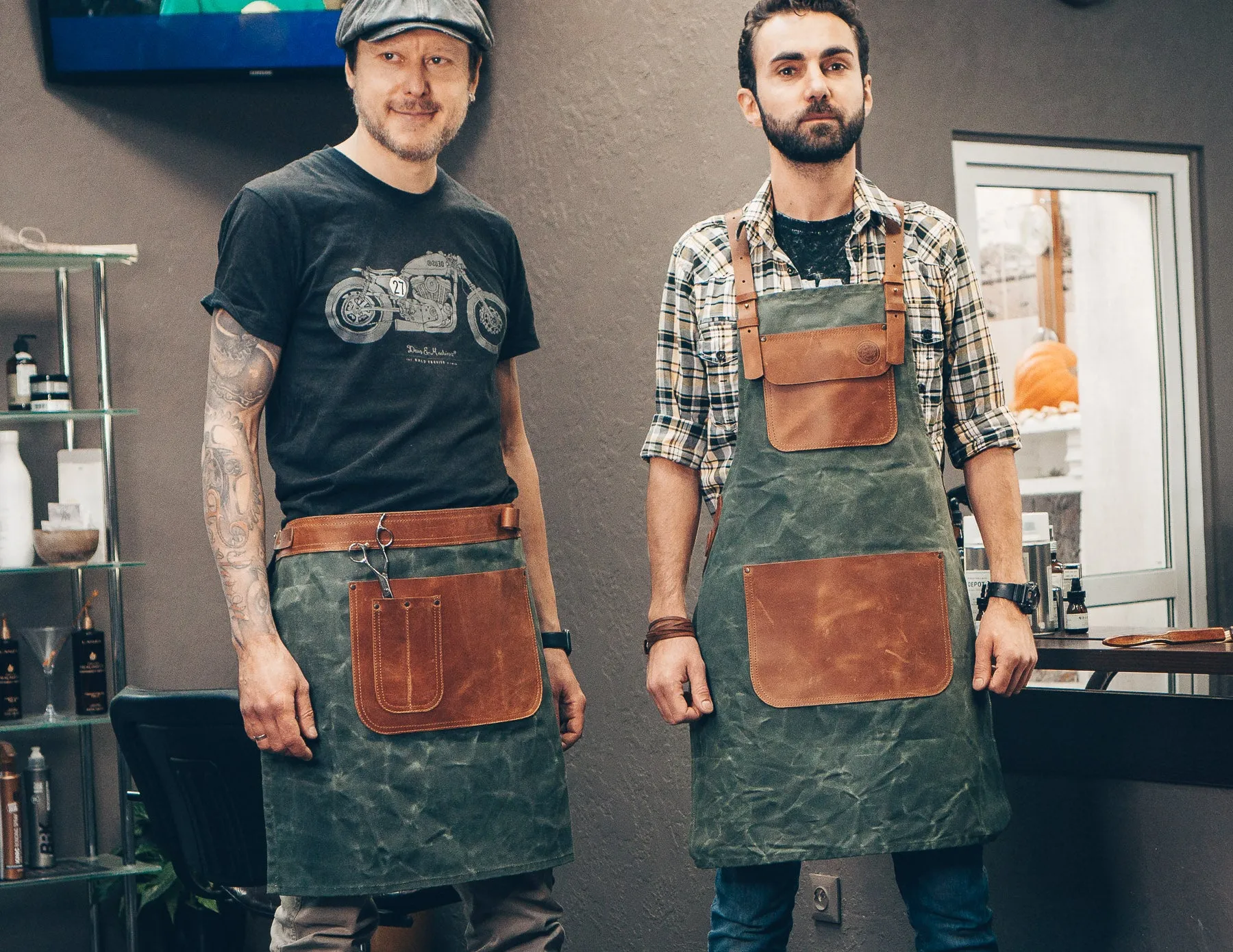 Canvas apron | Apron with leather pockets | Handcrafted apron