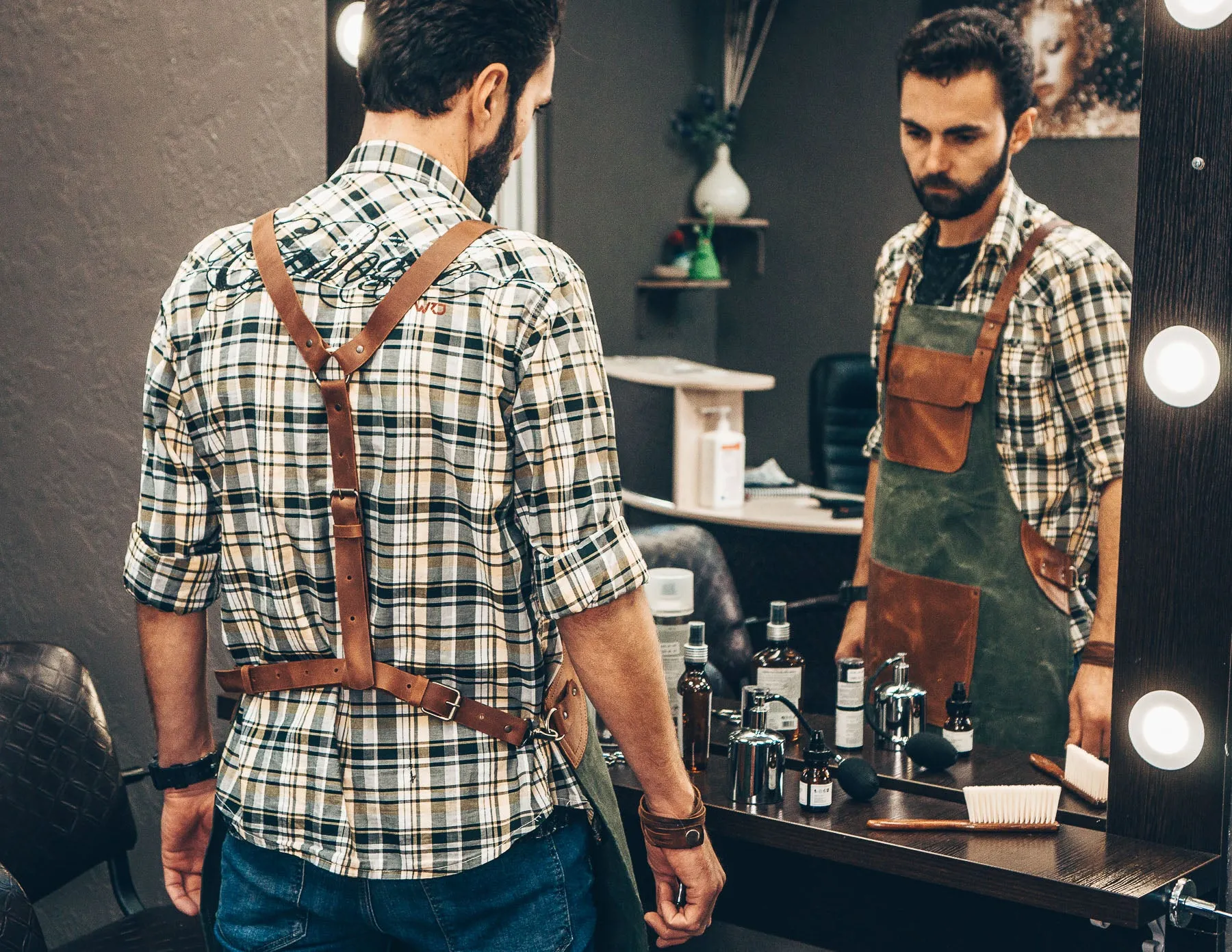 Canvas apron | Apron with leather pockets | Handcrafted apron