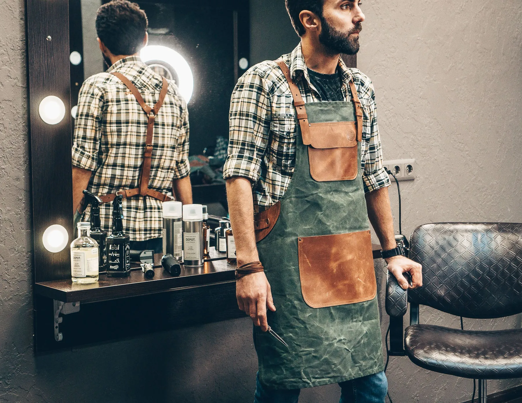 Canvas apron | Apron with leather pockets | Handcrafted apron