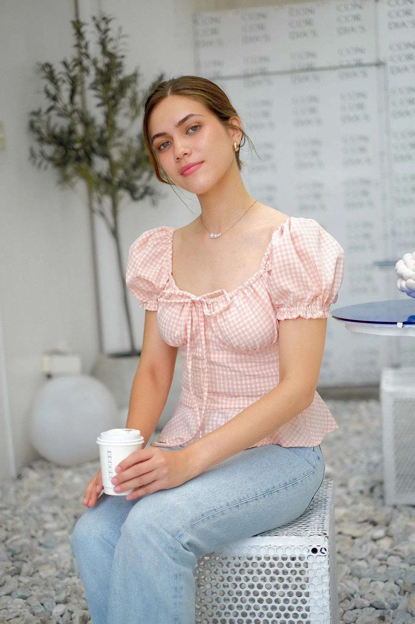 Carmela Top - gingham apricot