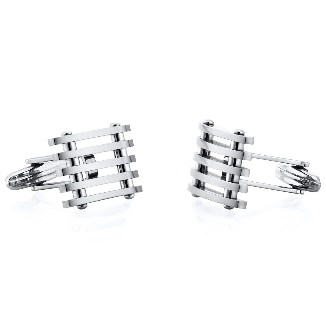 Classy Striped Design Polished Titanium Cufflinks