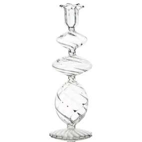 Clear Swirl Glass Candlestick Holder - (two sizes)