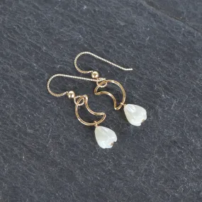 Crescent Moon Earrings with Small Pikake