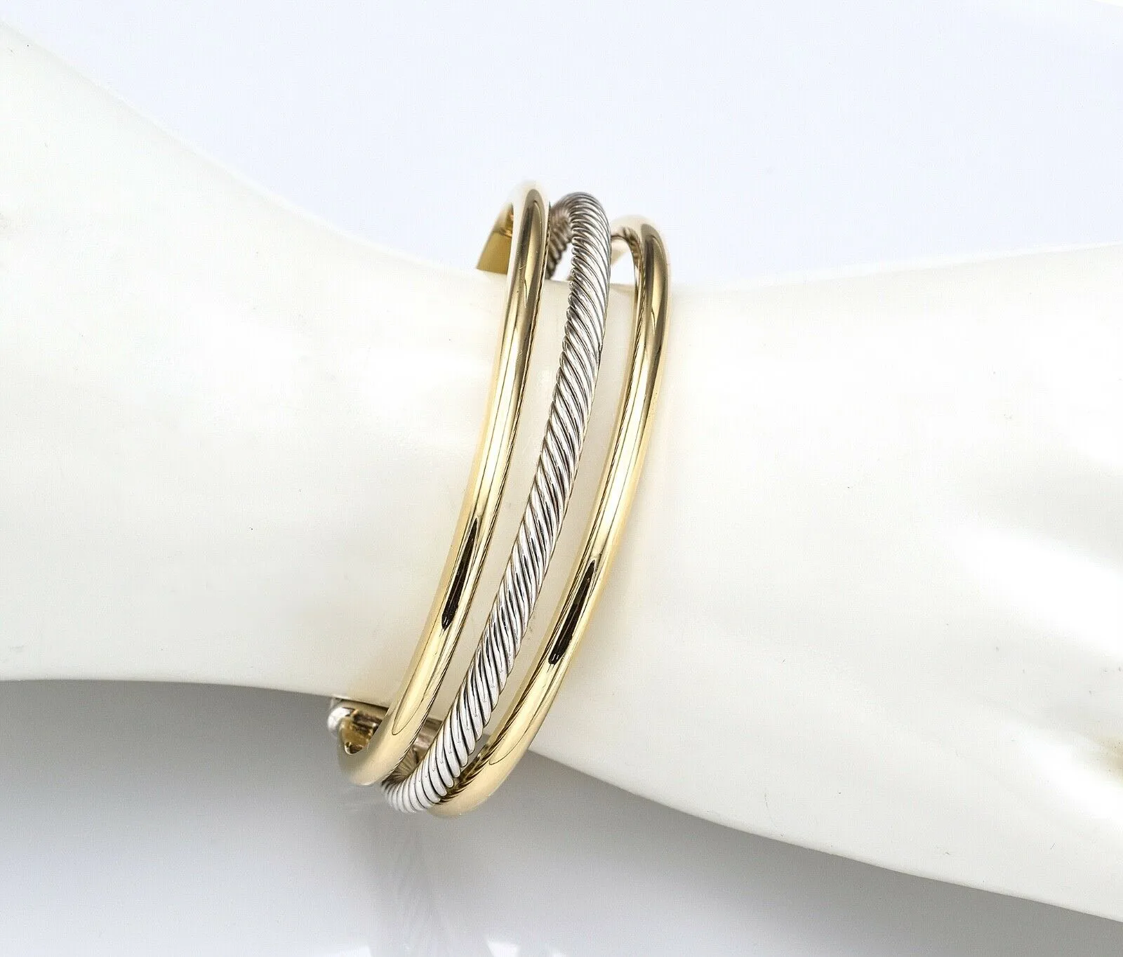 David Yurman 18K Yellow Gold & Sterling Silver 3 Row Cable Cuff Bracelet