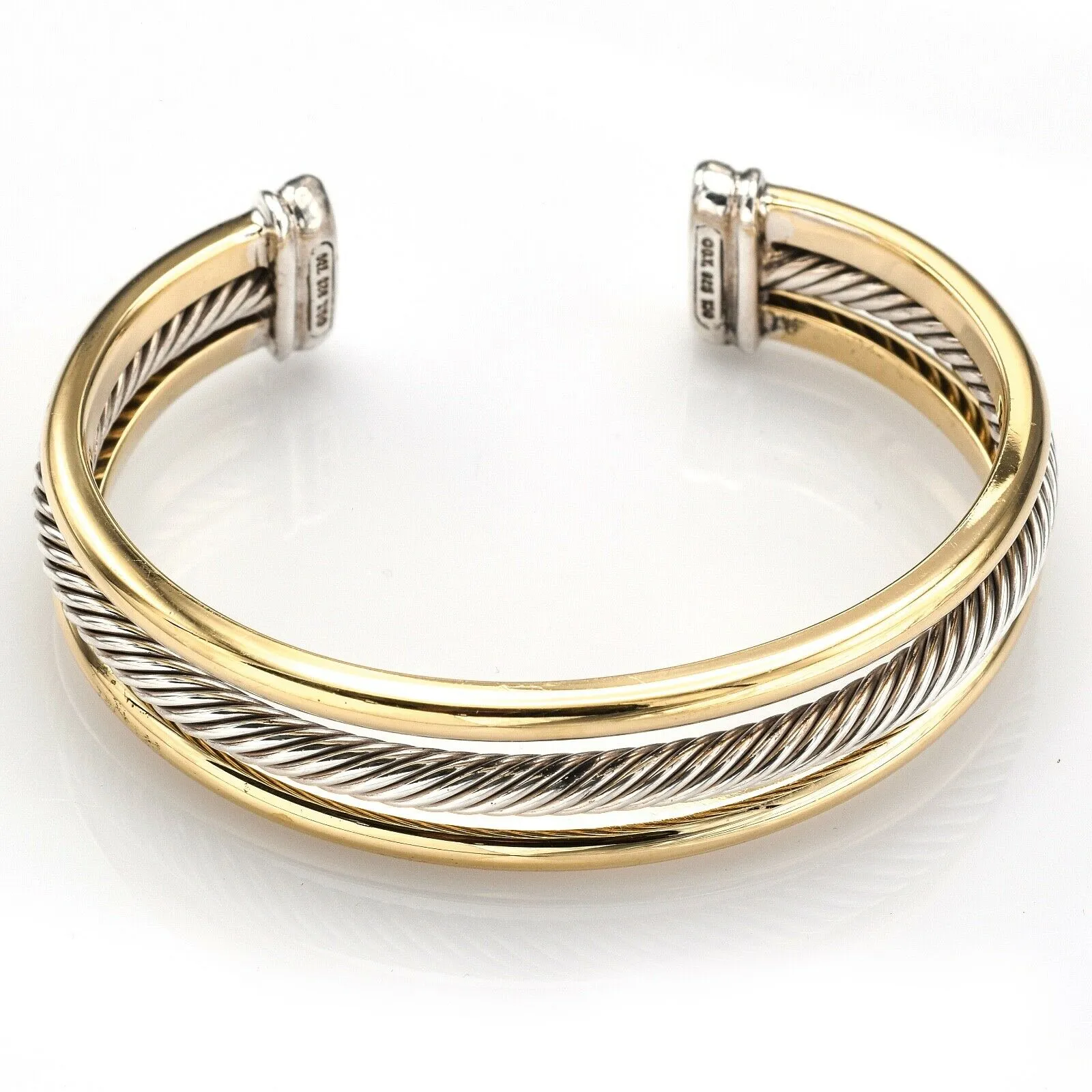 David Yurman 18K Yellow Gold & Sterling Silver 3 Row Cable Cuff Bracelet